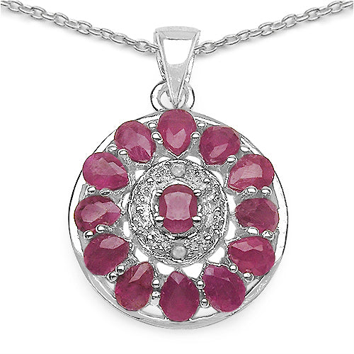 Genuine Ruby and White Diamond Sterling Silver Pendant