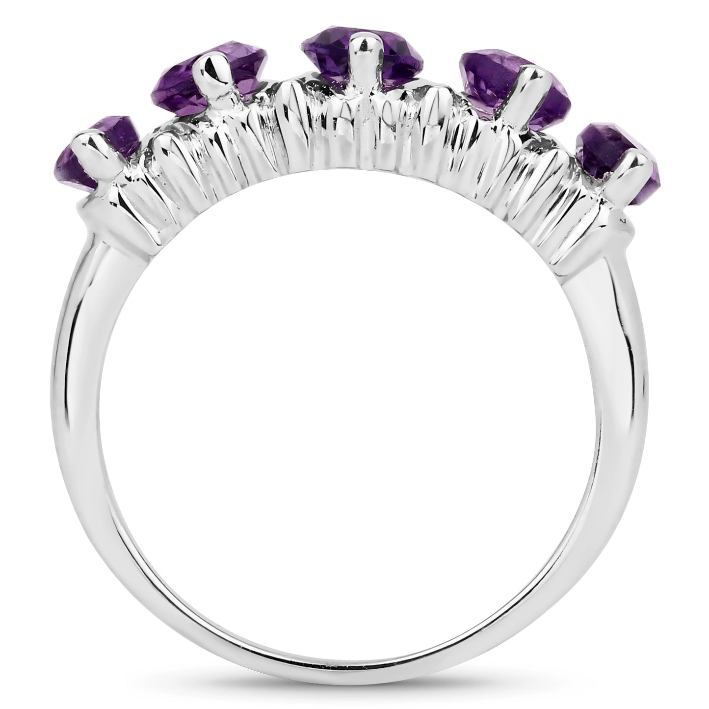 Genuine Amethyst 5-Stone Graduated Sterling Silver Ring