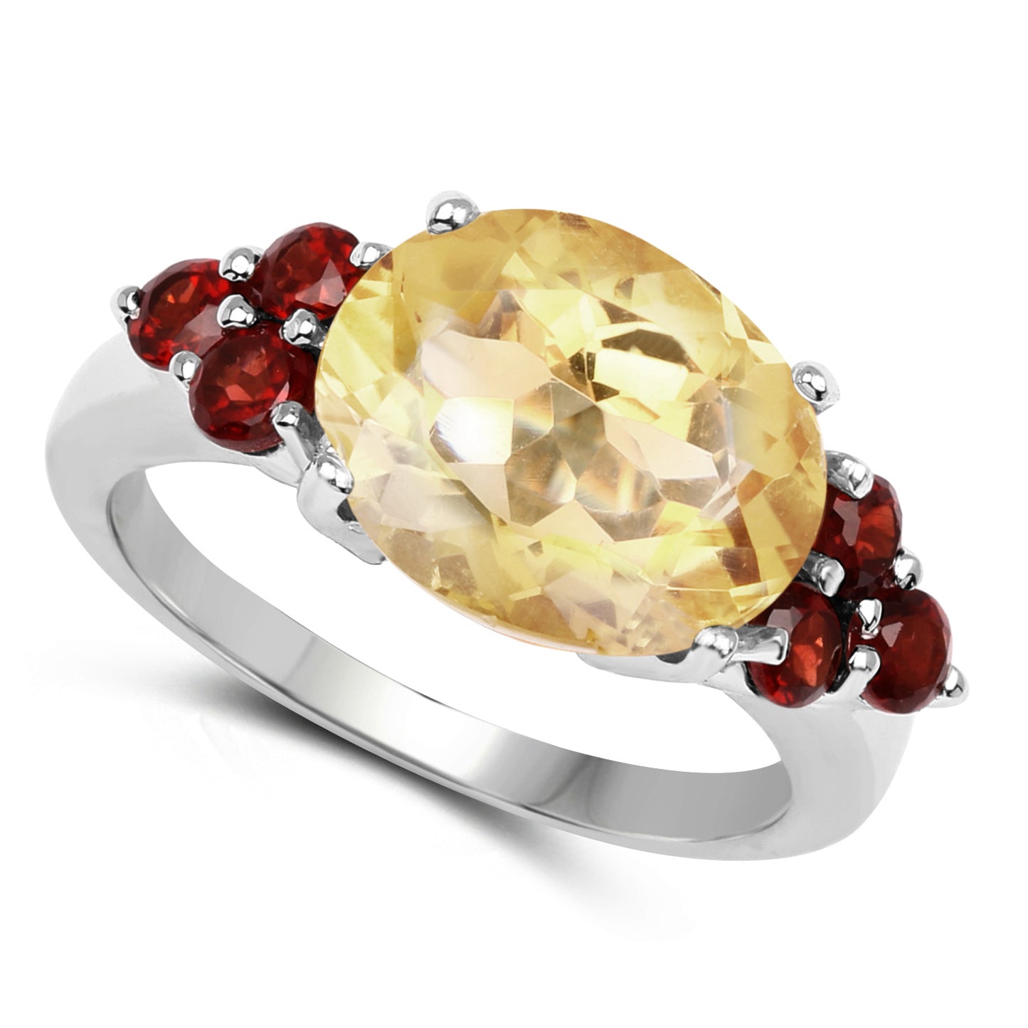Genuine Citrine and Garnet Sterling Silver Ring