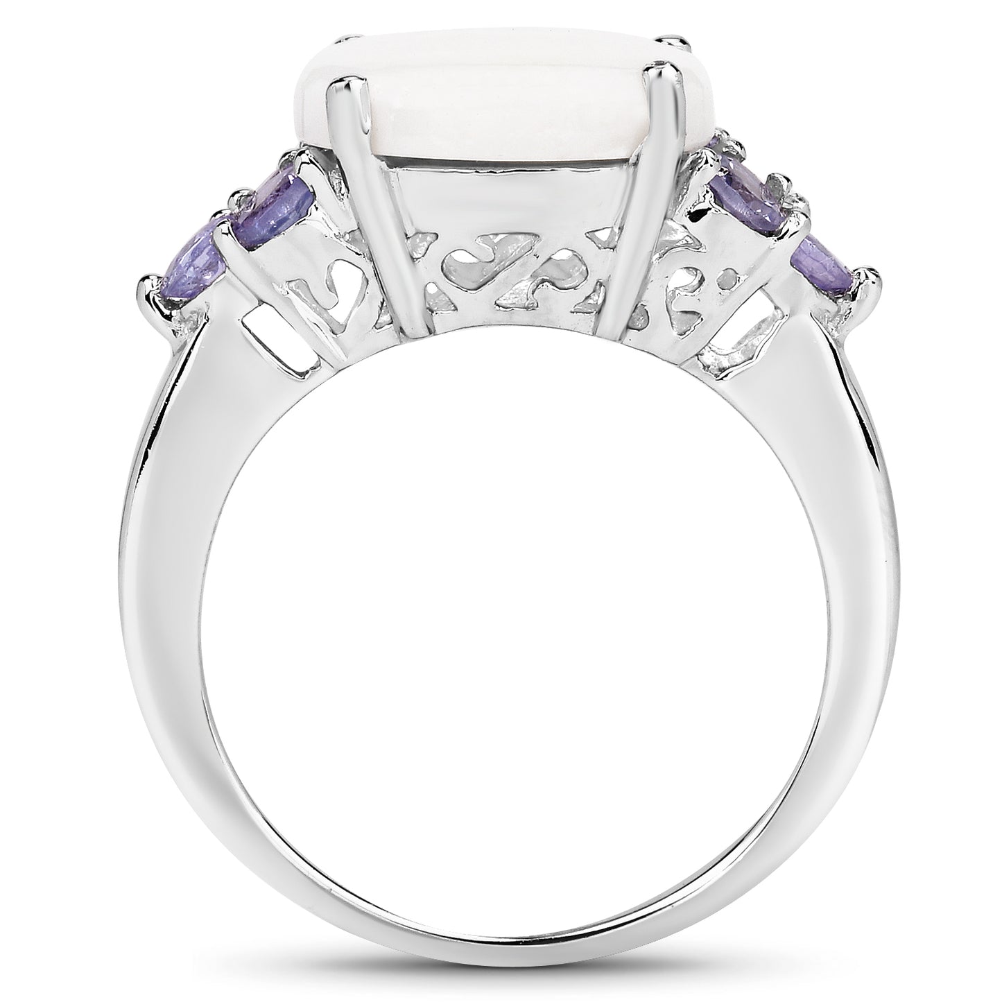 Genuine Opal and Tanzanite Sterling Silver Cocktail Ring