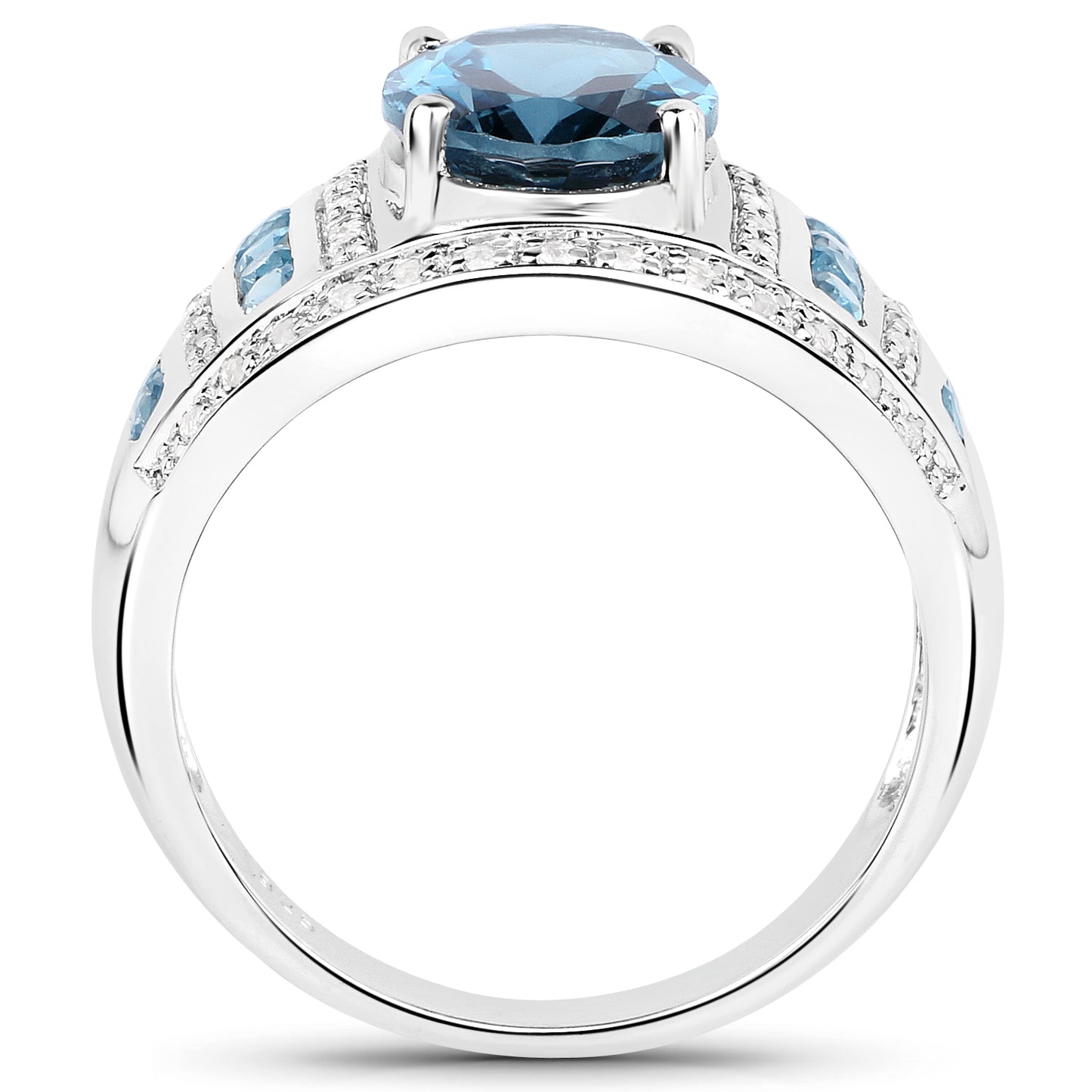 Genuine London Blue Topaz and White Topaz Sterling Silver Ring