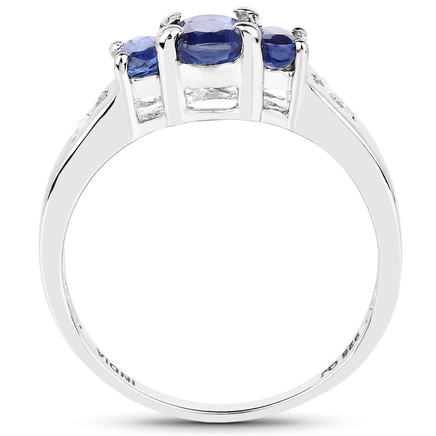 Genuine 3-Stone Kyanite and White Diamond Sterling Silver Ring