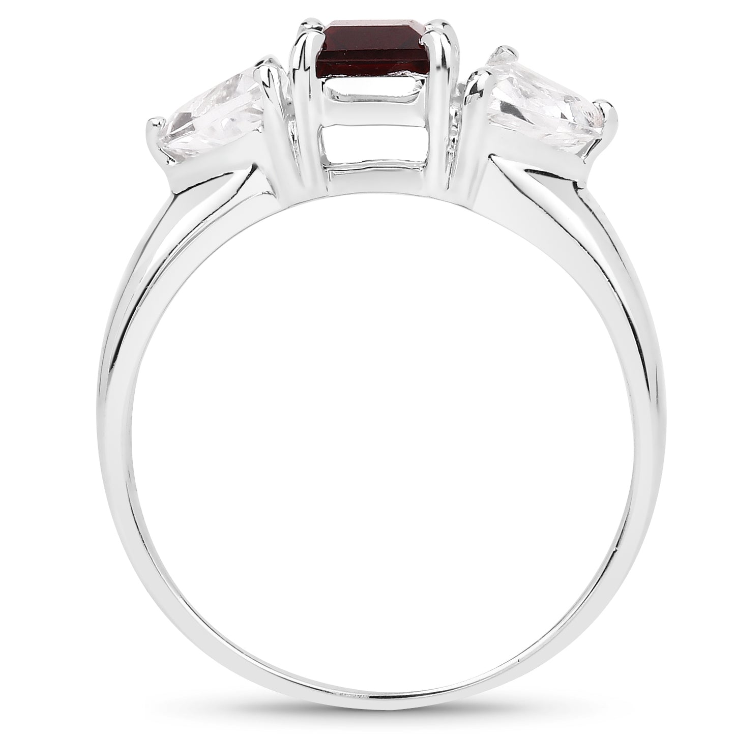 Genuine Garnet and White Topaz Sterling Silver 3-Stone Ring