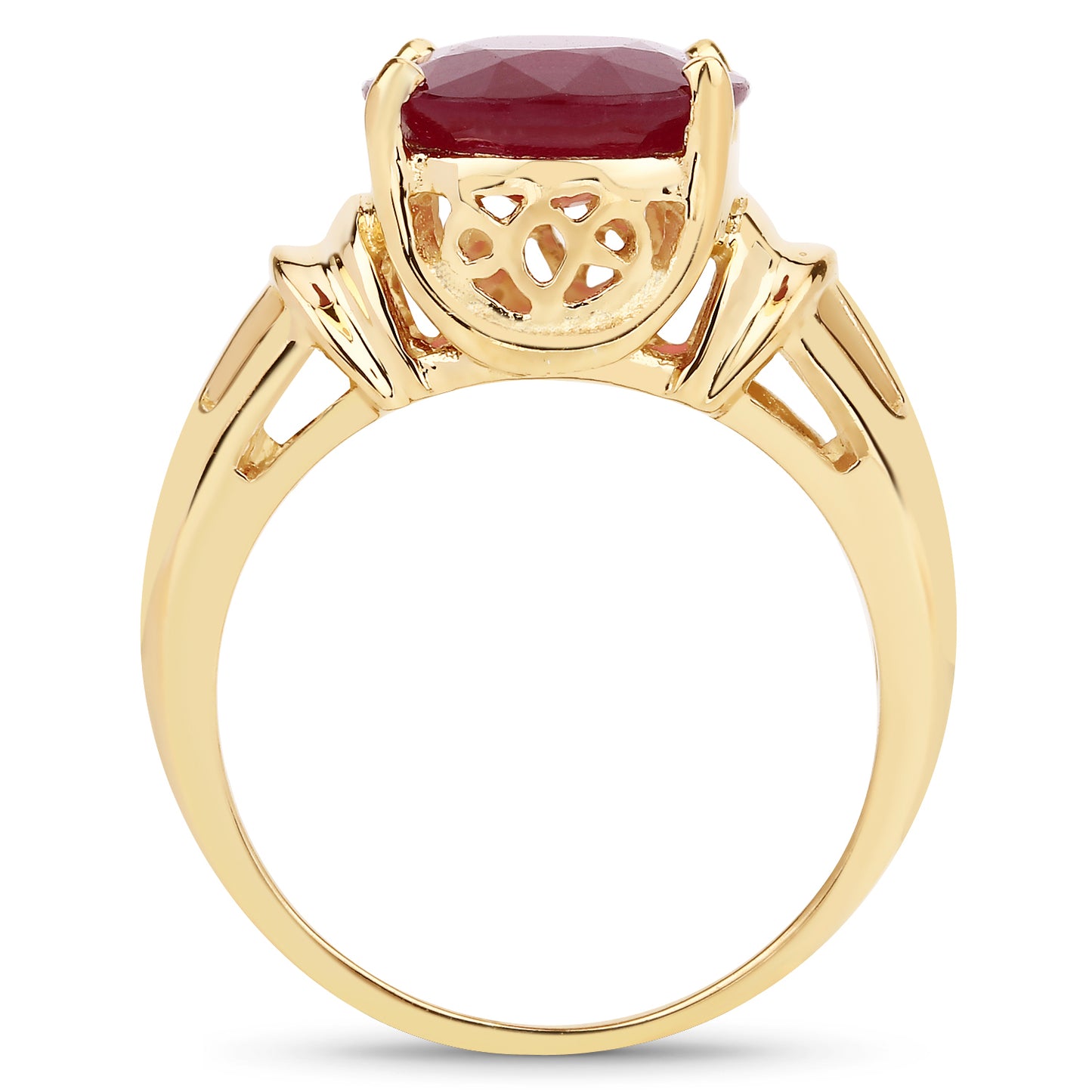 14K Yellow Gold Plated Glass Filled Ruby Sterling Silver Solitaire Ring