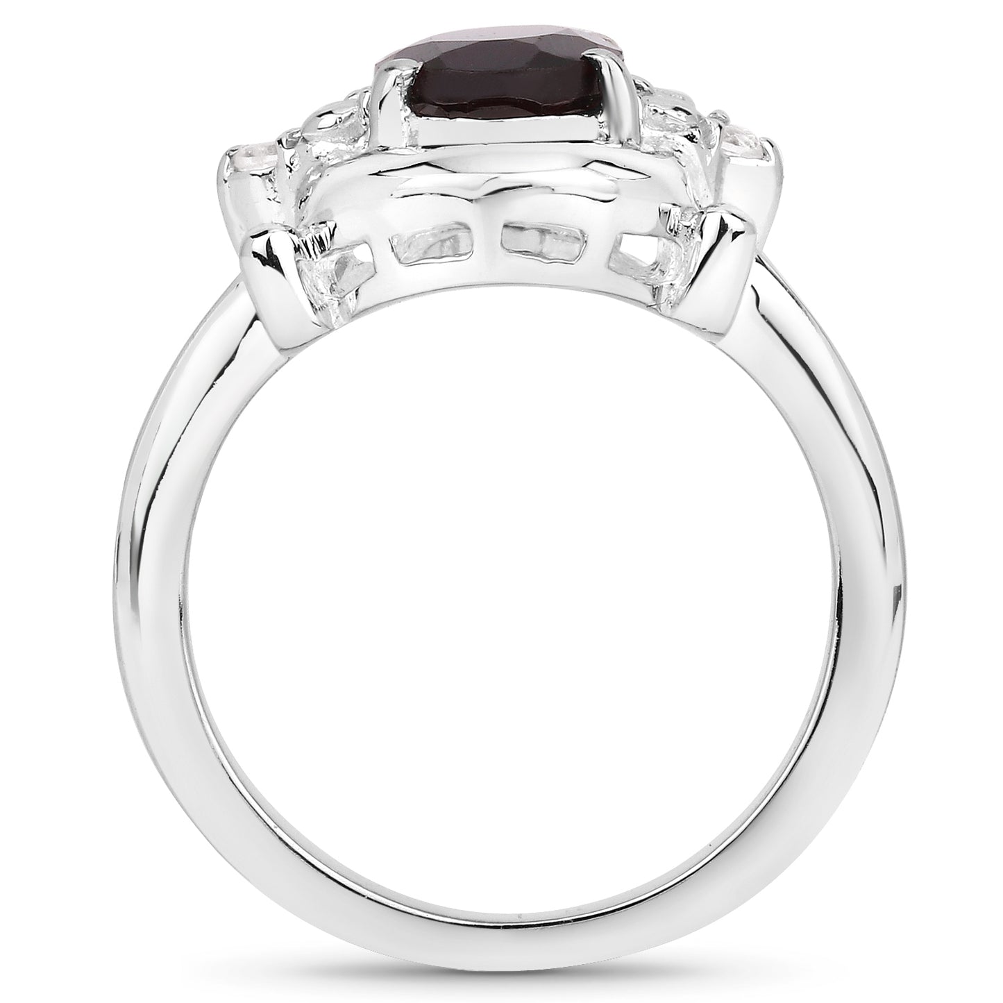 Genuine Garnet and White Topaz Sterling Silver Bridge Ring