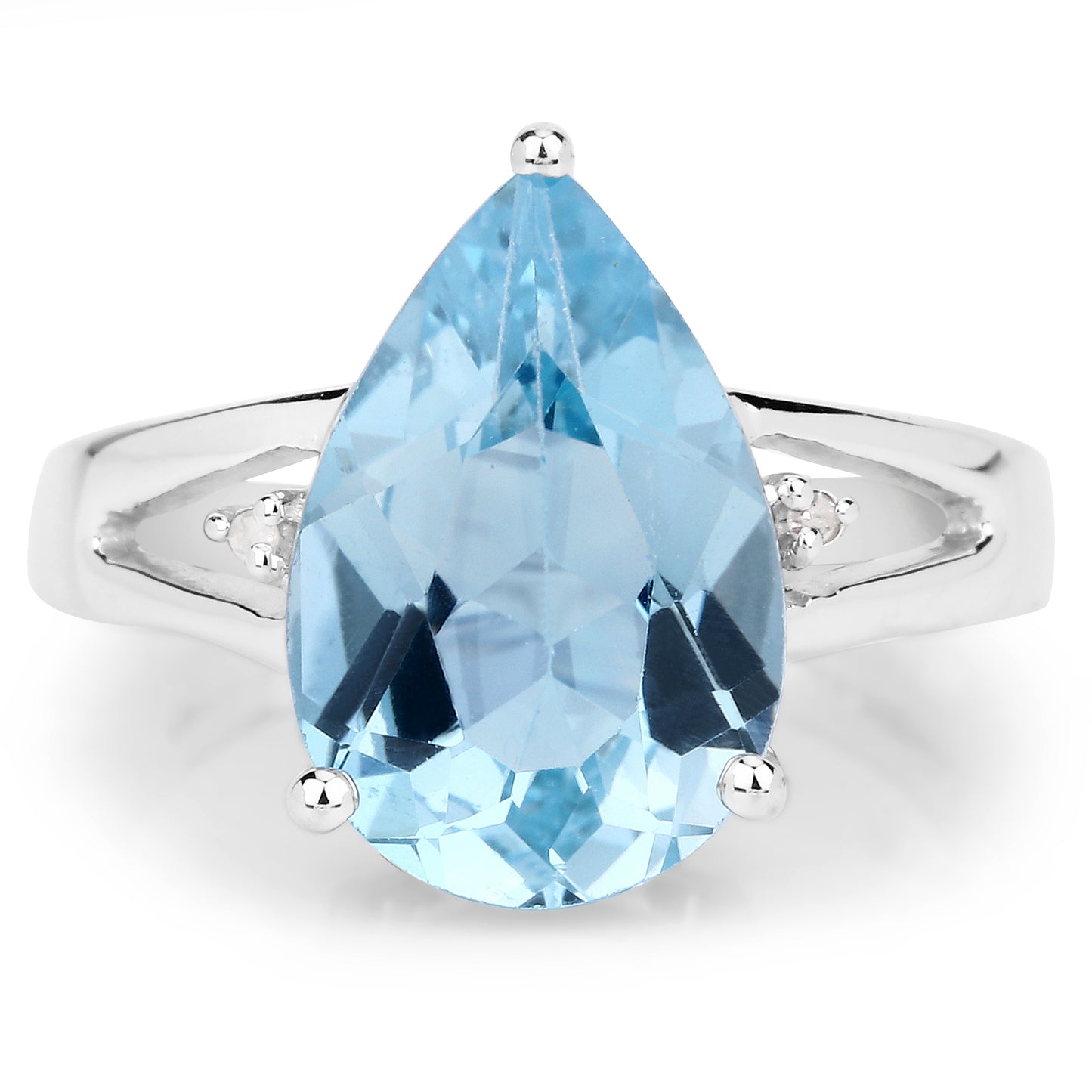 Genuine Blue Topaz and White Diamond Sterling Silver Ring