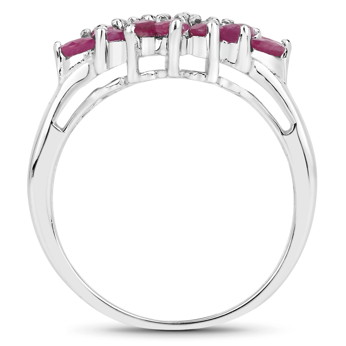 Genuine Ruby Cluster Sterling Silver Ring