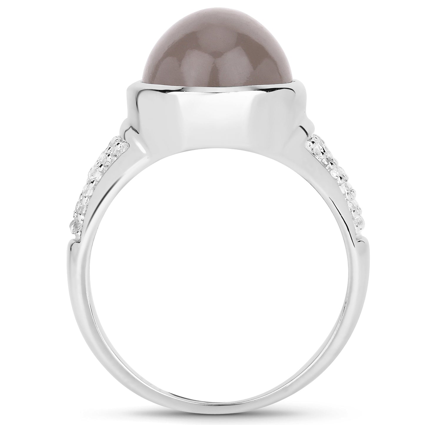 Genuine Grey Moonstone and White Topaz Sterling Silver Ring