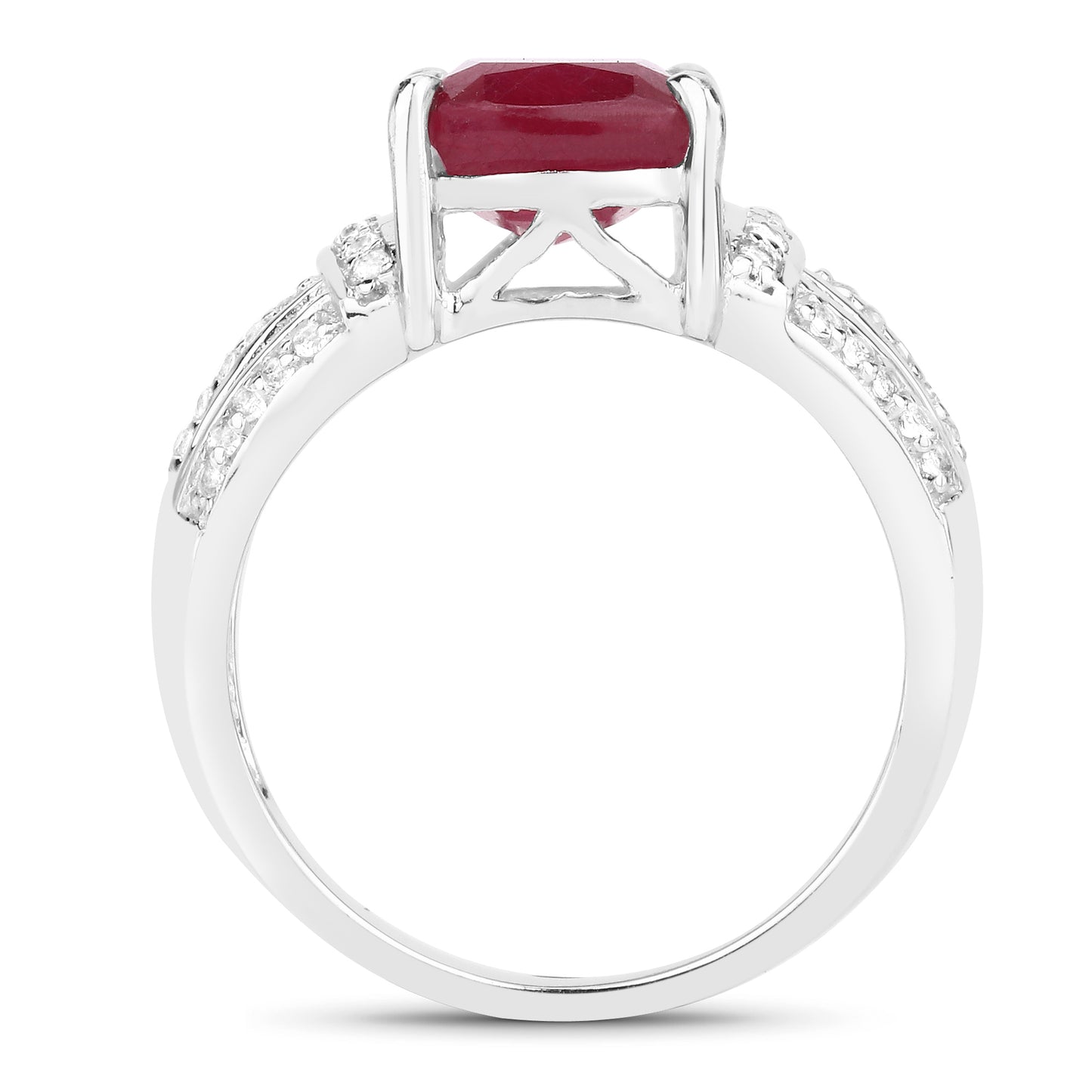 Glass Filled Ruby and White Topaz Sterling Silver Ring