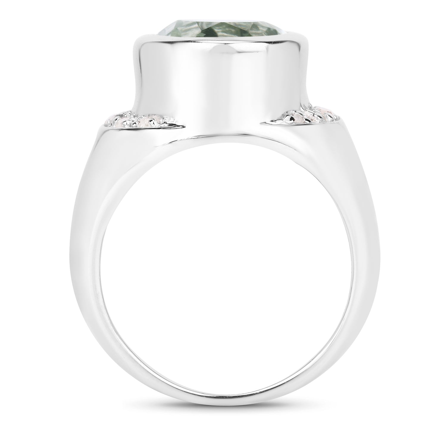 Genuine Green Amethyst and White Topaz Sterling Silver Ring