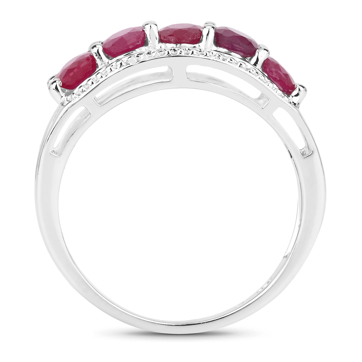 Genuine Ruby and White Diamond Sterling Silver 5-Stone Ring