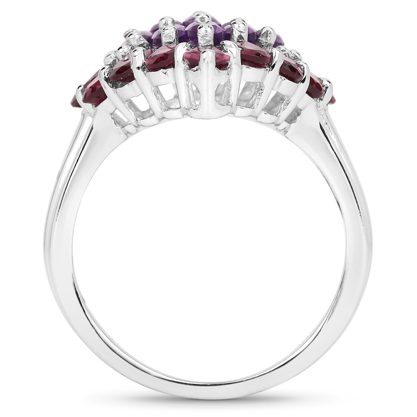 Genuine Amethyst and Rhodolite Garnet Sterling Silver Ring