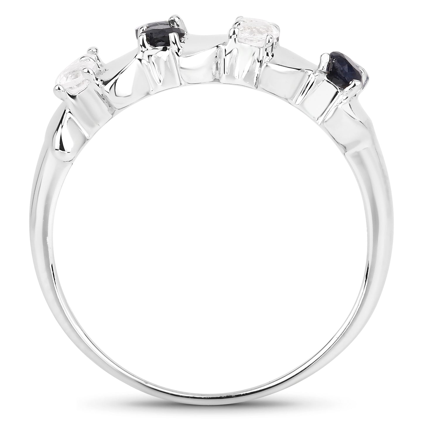 Genuine Black Sapphire and White Topaz Sterling Silver Ring