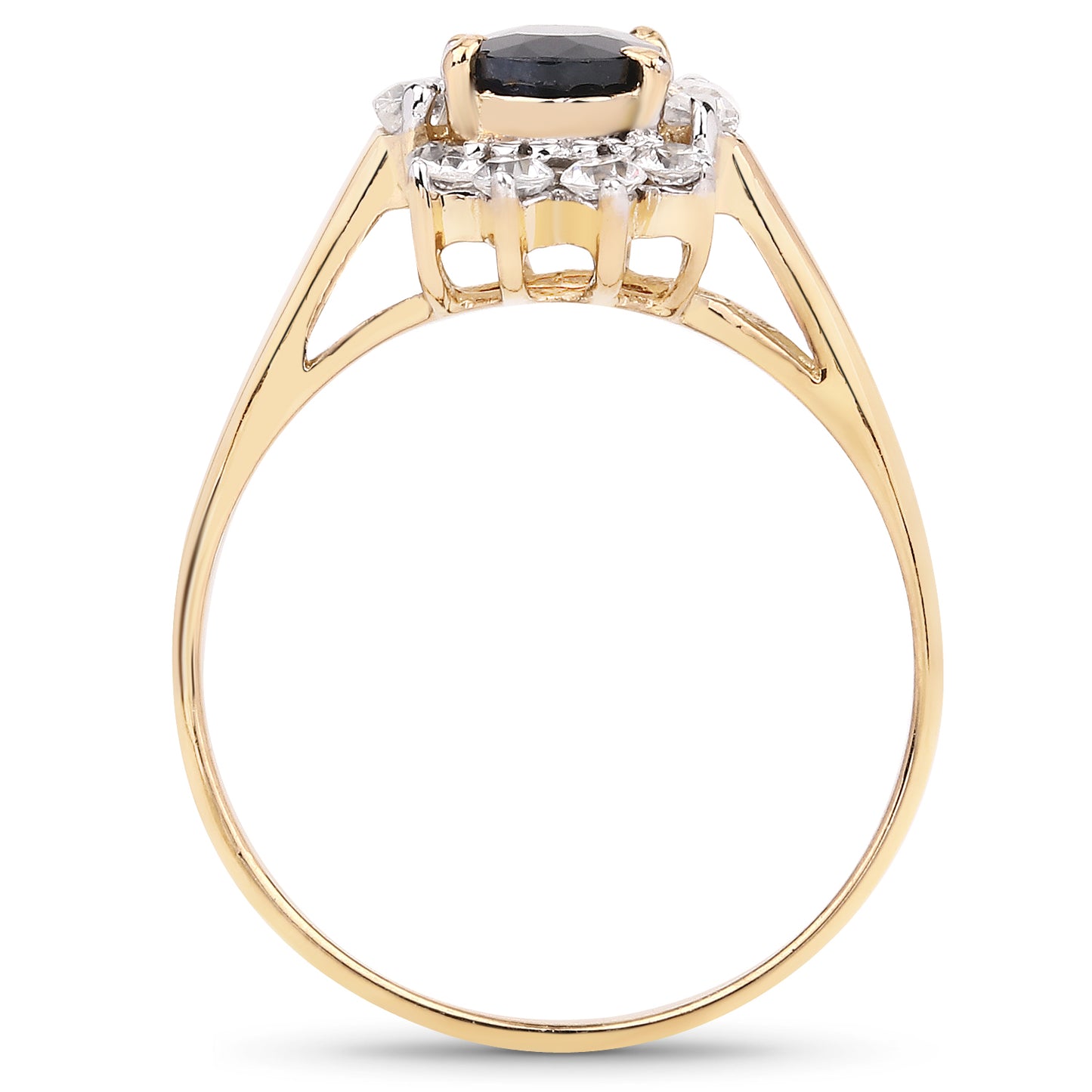 Genuine 14K Yellow Gold Plated Plated Black Sapphire and White Topaz Sterling Silver Cocktail Ring