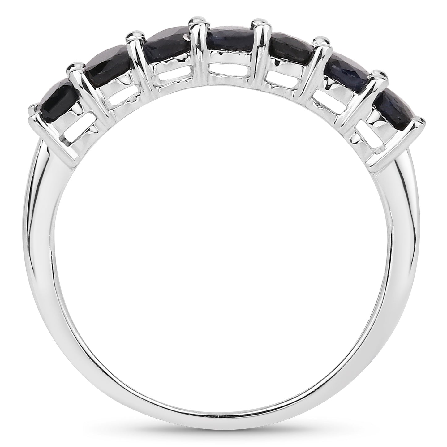 Genuine 7-Stone Blue Sapphire Sterling Silver Band Ring