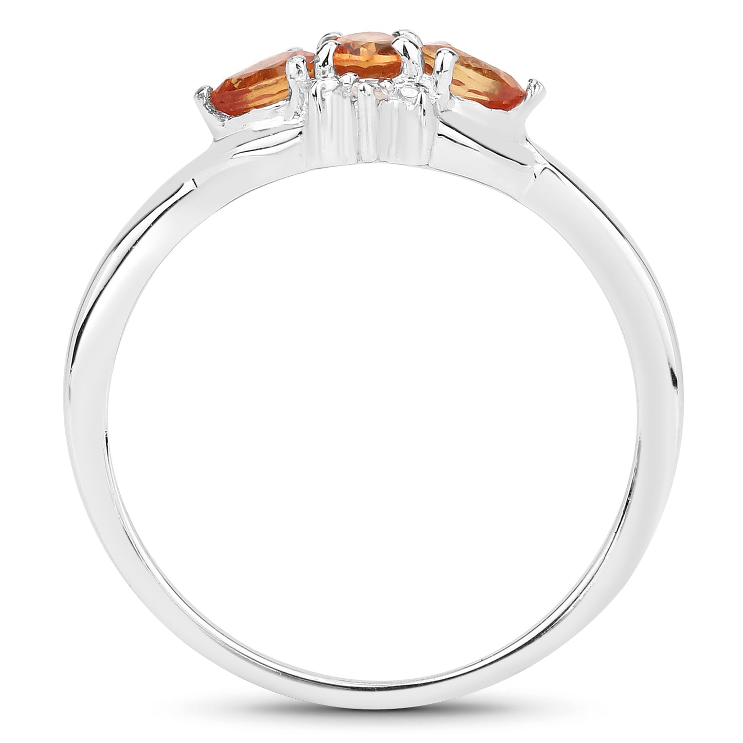 Genuine Orange Sapphire and White Diamond Sterling Silver 3-Stone Ring