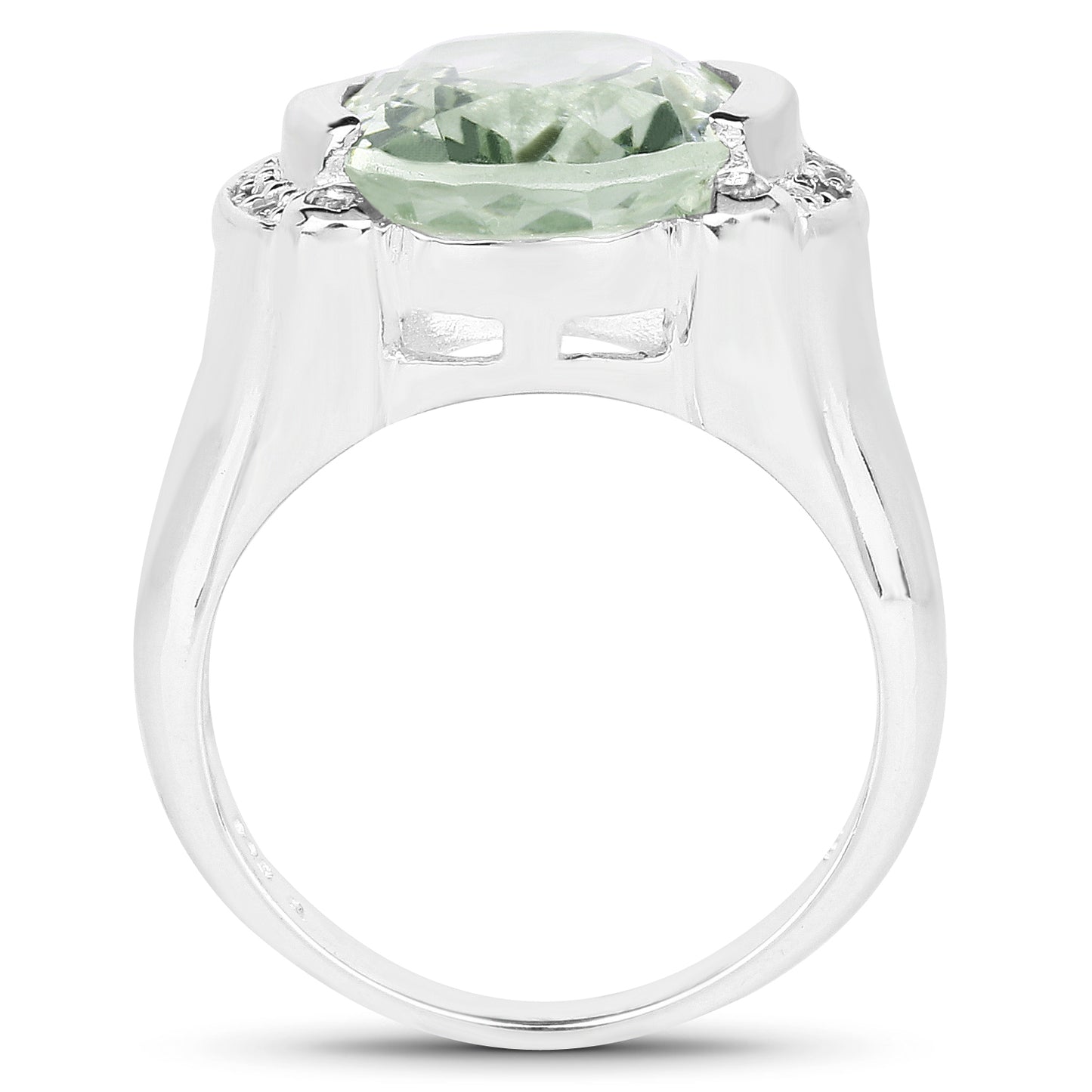 Genuine Green Amethyst, White Topaz and White Diamond Sterling Silver Ring