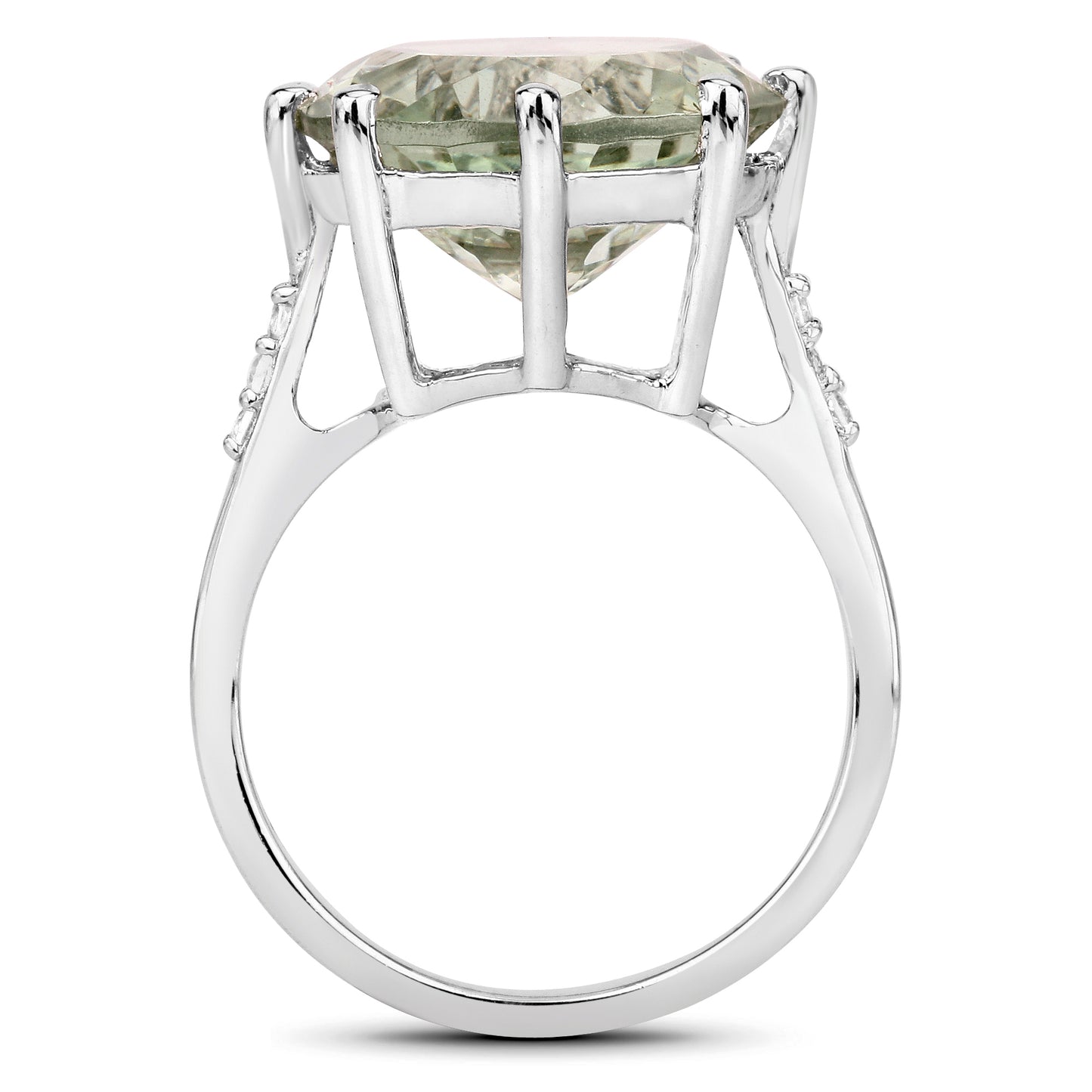 Genuine Green Amethyst and White Topaz Sterling Silver Ring