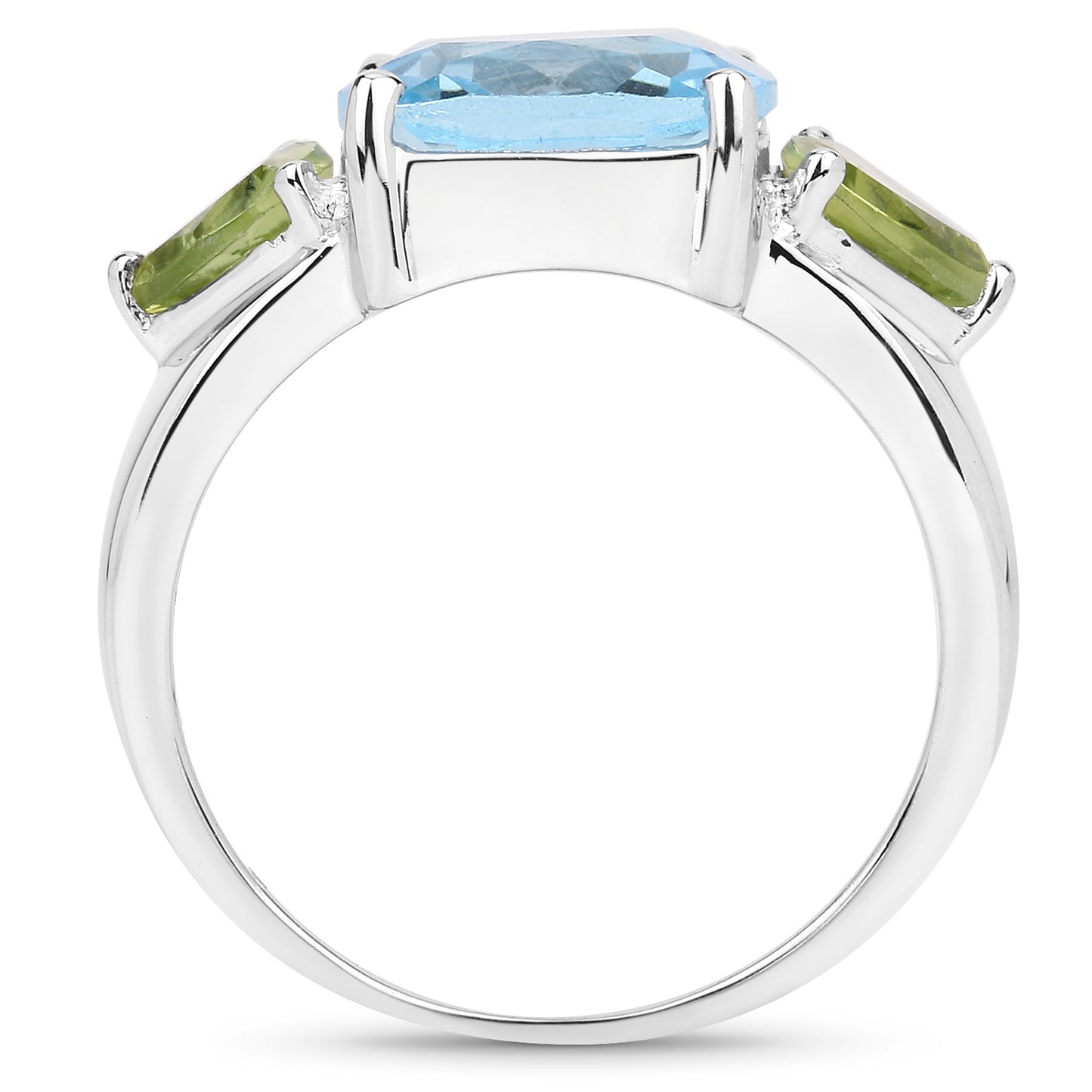 Genuine Blue Topaz and Peridot Sterling Silver 3-Stone Ring