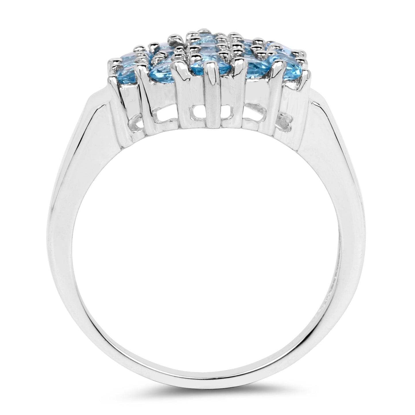 Genuine Swiss Blue Topaz Sterling Silver Cluster Ring