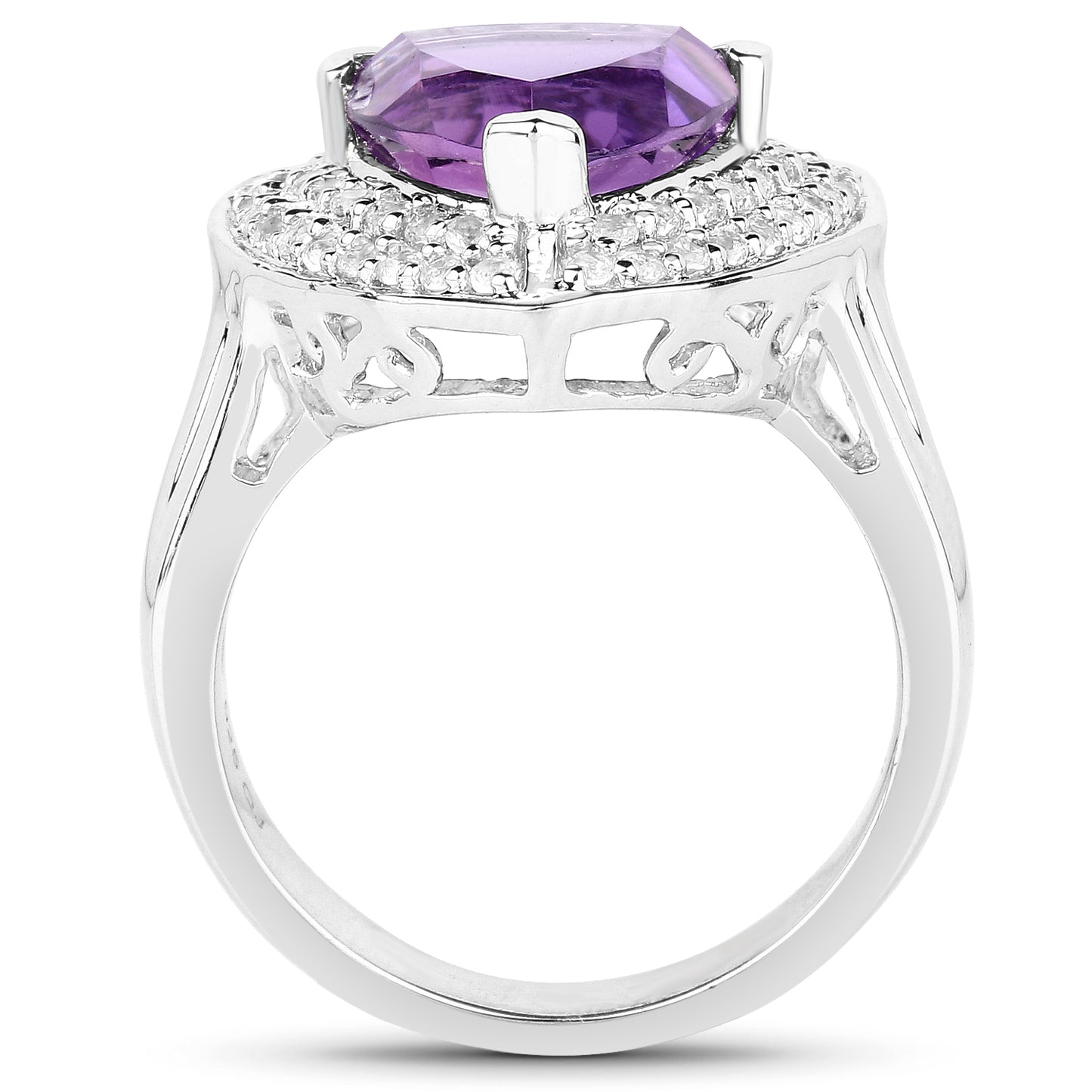 Genuine Amethyst and White Topaz Sterling Silver Ring