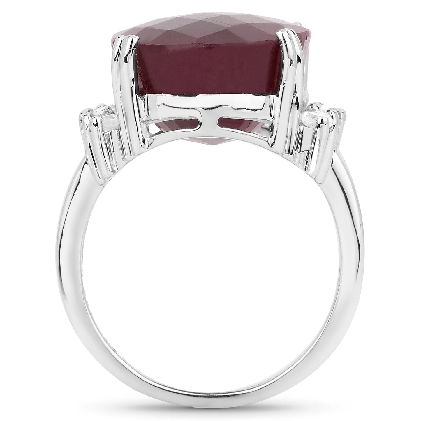 Dyed Ruby Oval and White Topaz Sterling Silver Ring
