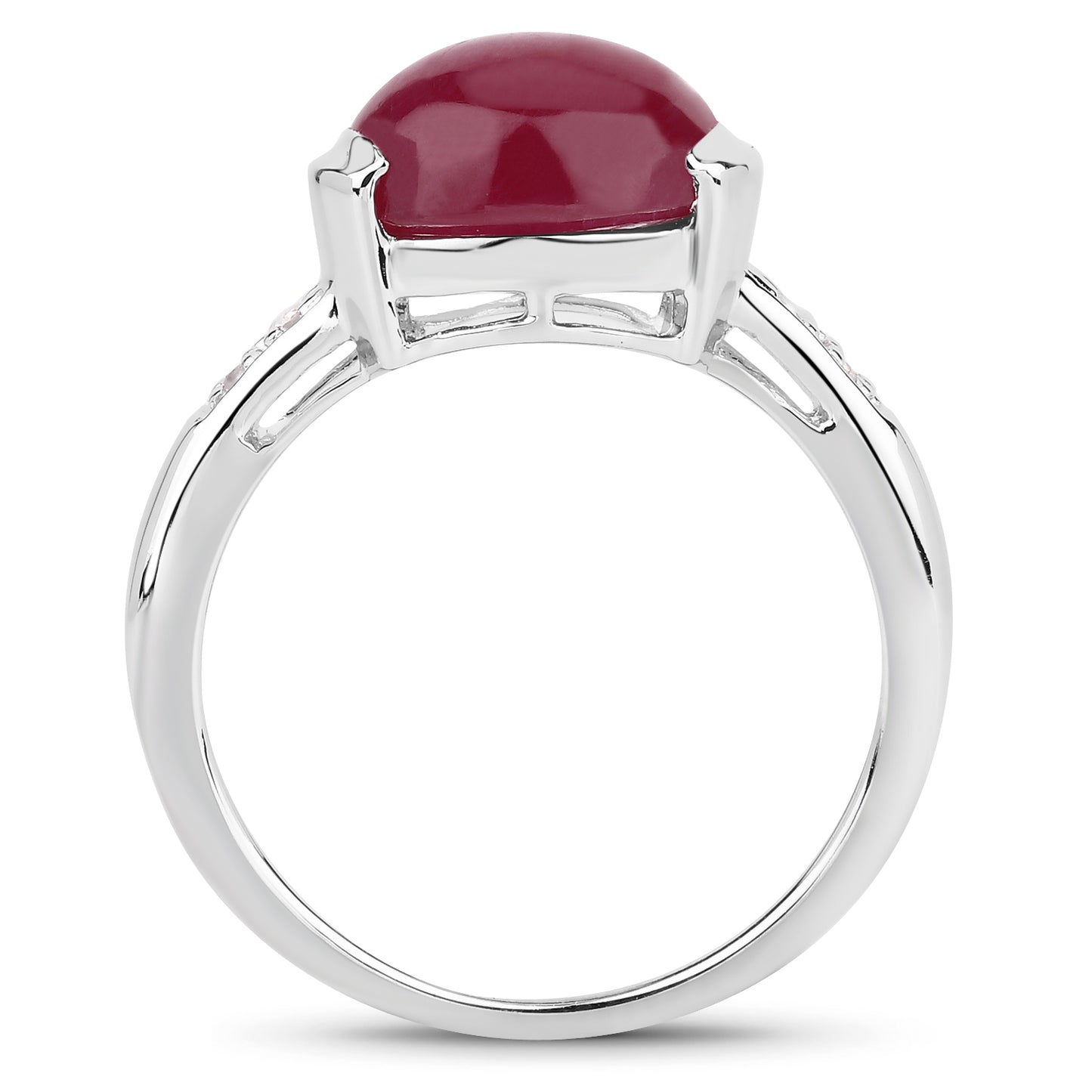 Glass Filled Ruby Oval Cabochon and White Topaz Sterling Silver Ring