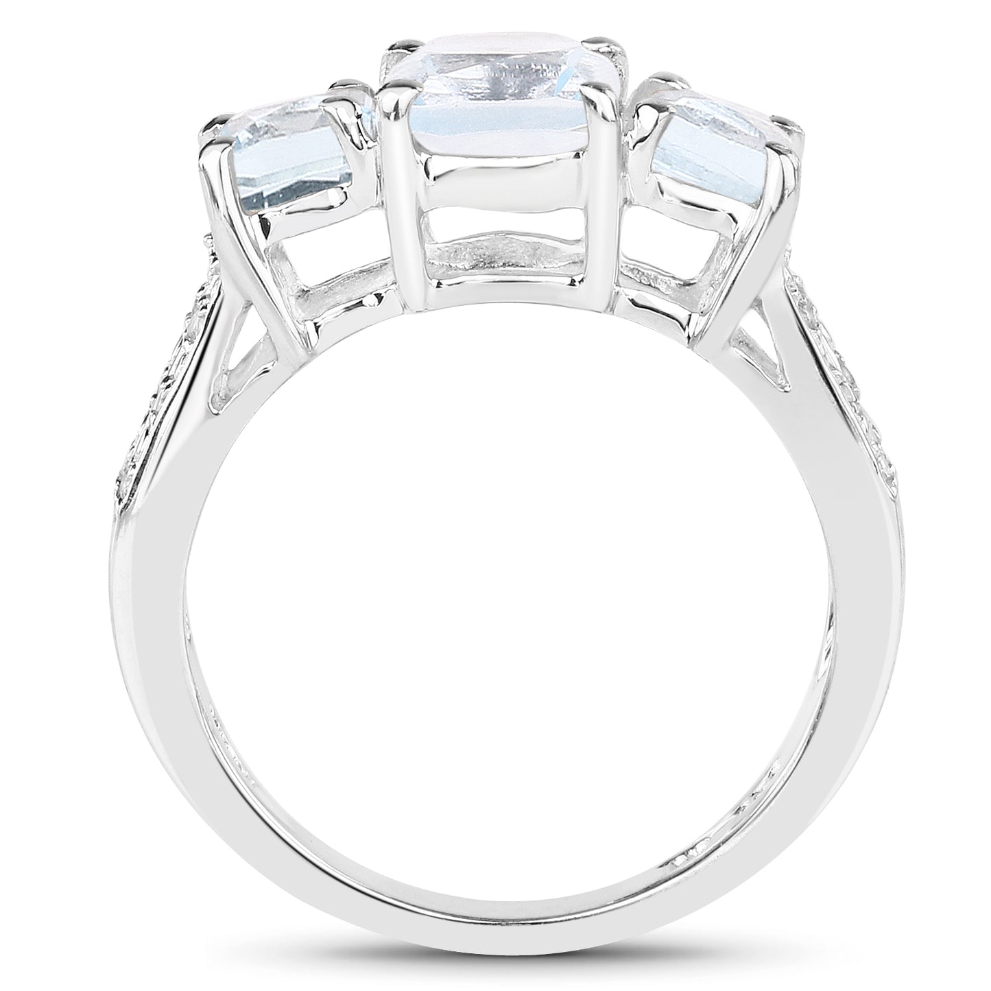 Genuine Blue Topaz and White Topaz 3-Stone Sterling Silver Ring