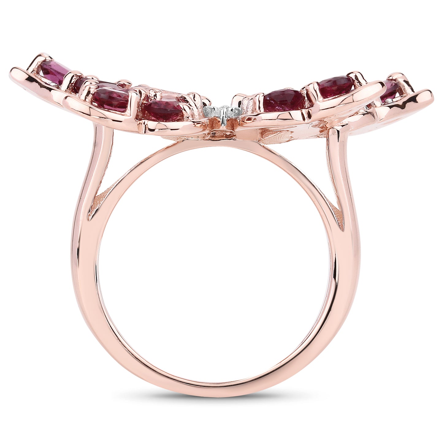 Genuine 14K Rose Gold Plated Morganite, Rhodolite Garnet and White Topaz Sterling Silver Butterfly Ring