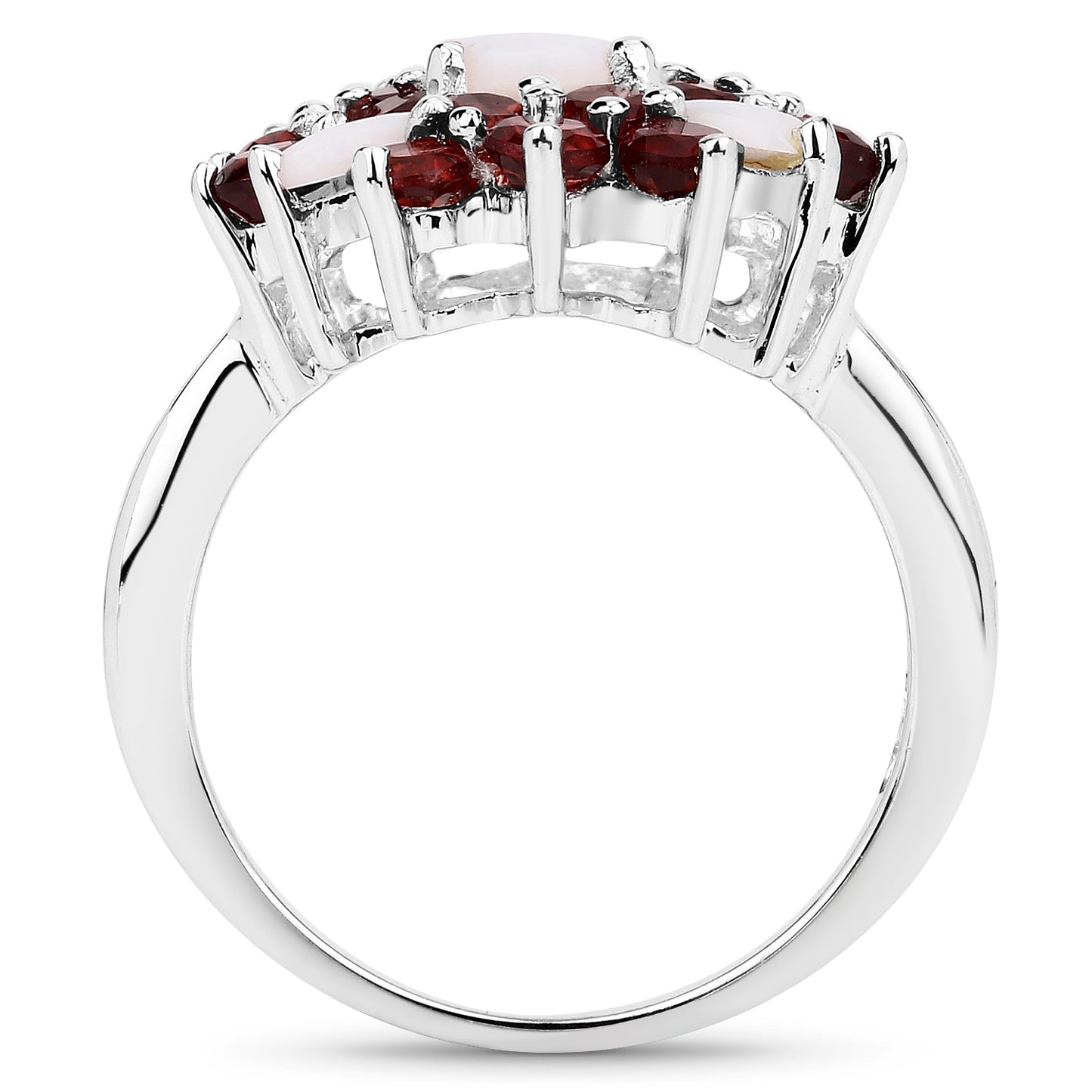 Genuine Opal and Garnet Sterling Silver Ring