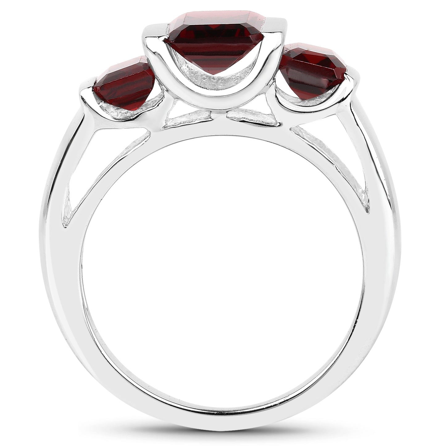 Genuine Garnet Sterling Silver 3-Stone Ring