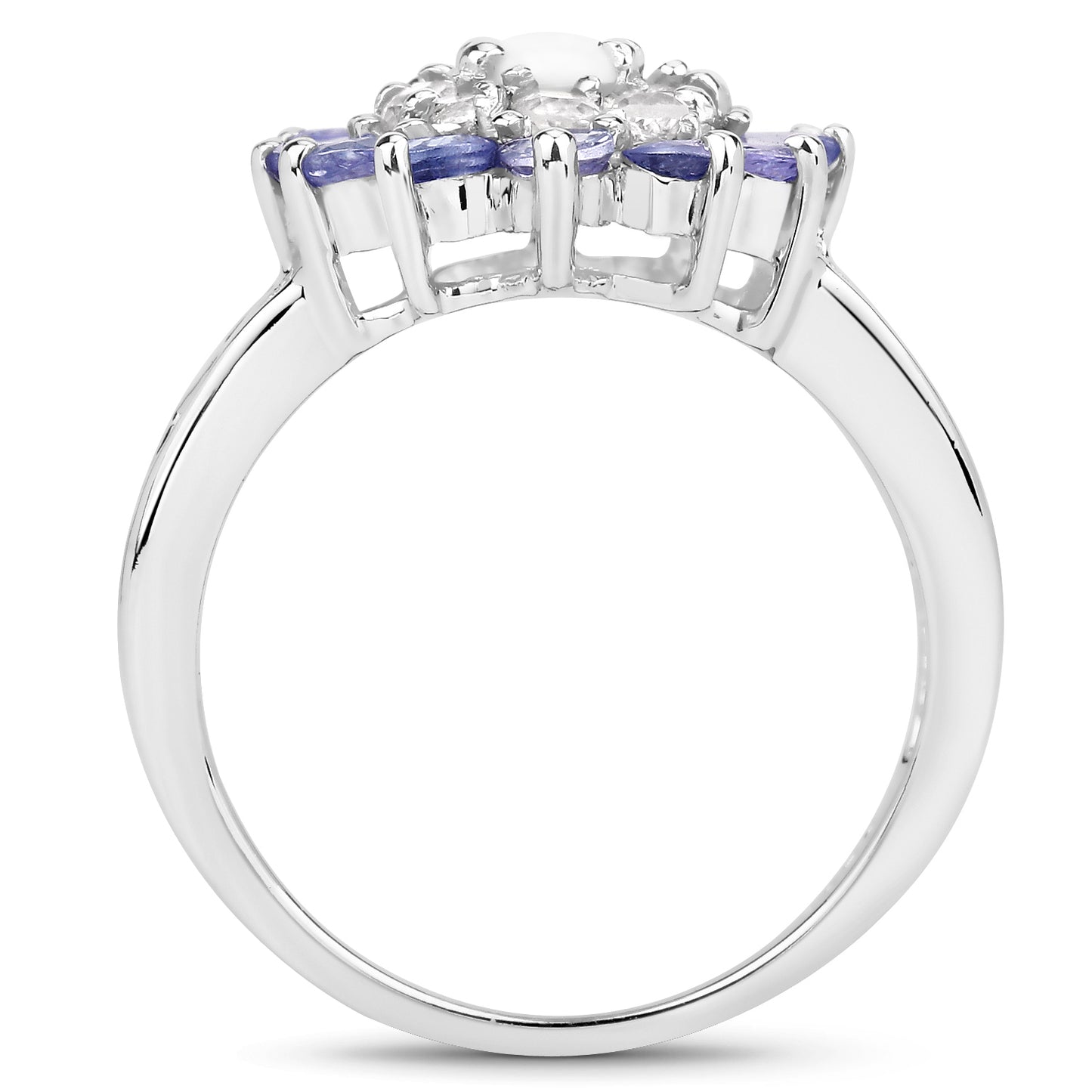 Genuine Opal, Tanzanite and White Topaz Sterling Silver Halo Ring