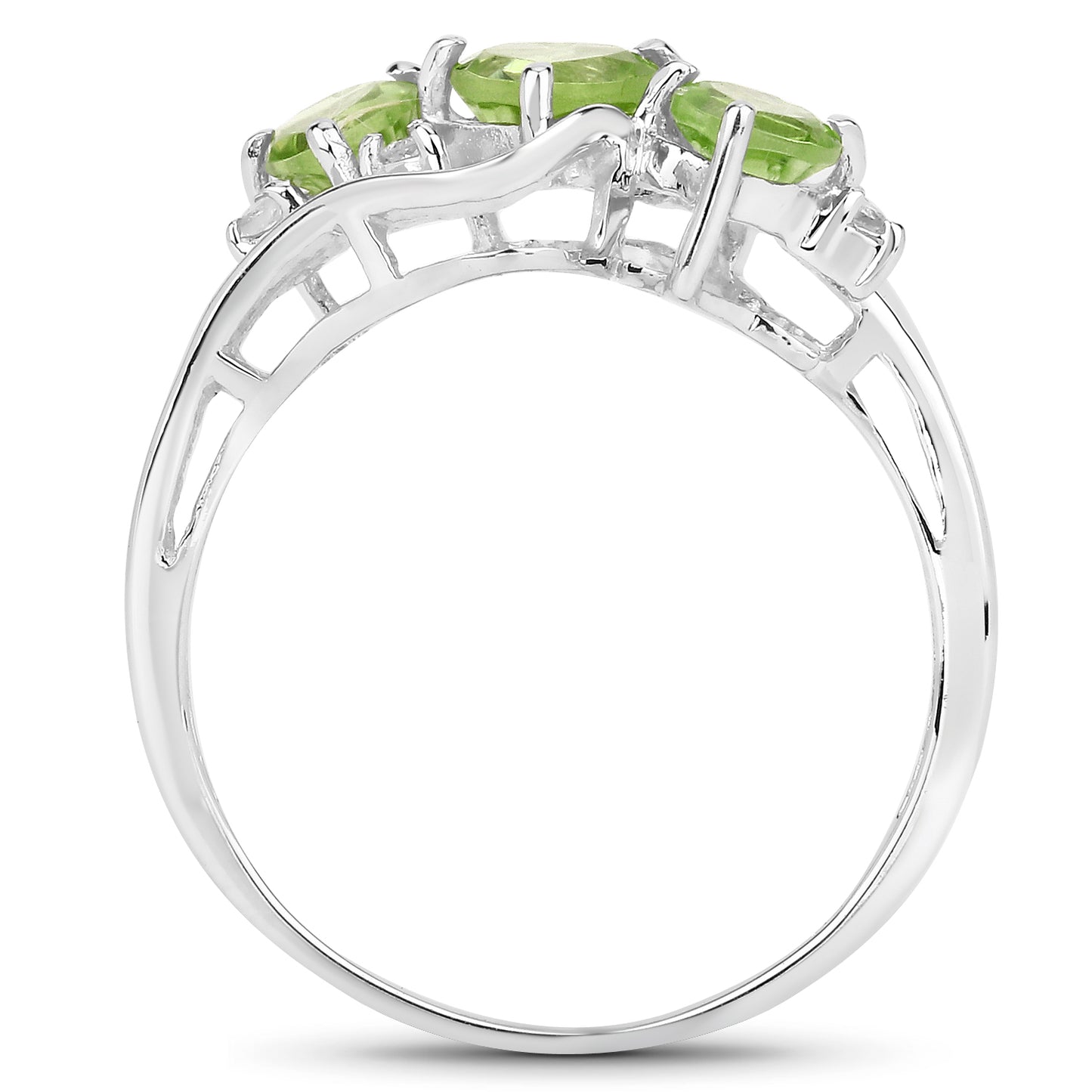 Genuine Peridot and White Diamond Sterling Silver Ring