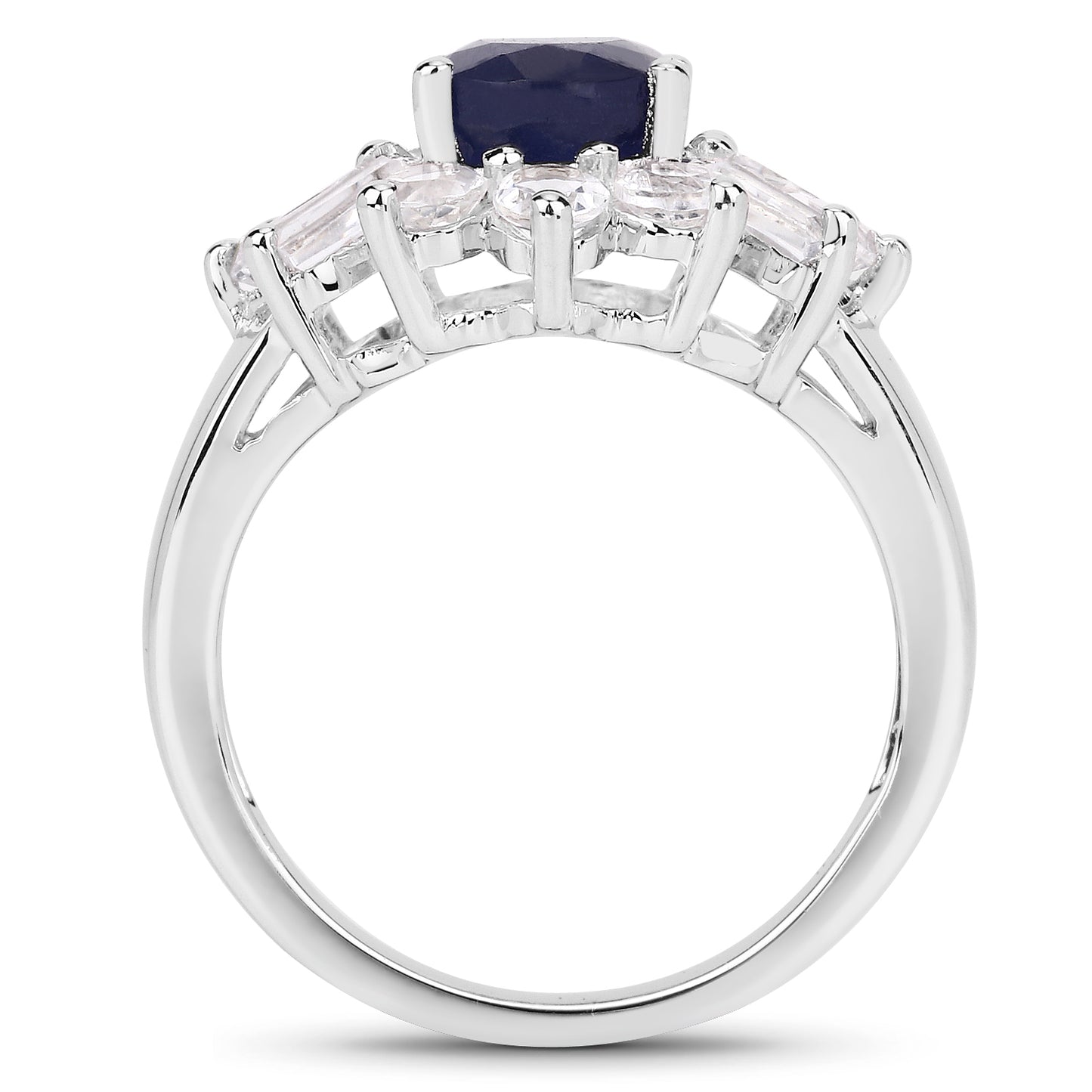 Glass Filled Sapphire and White Topaz Sterling Silver Ring