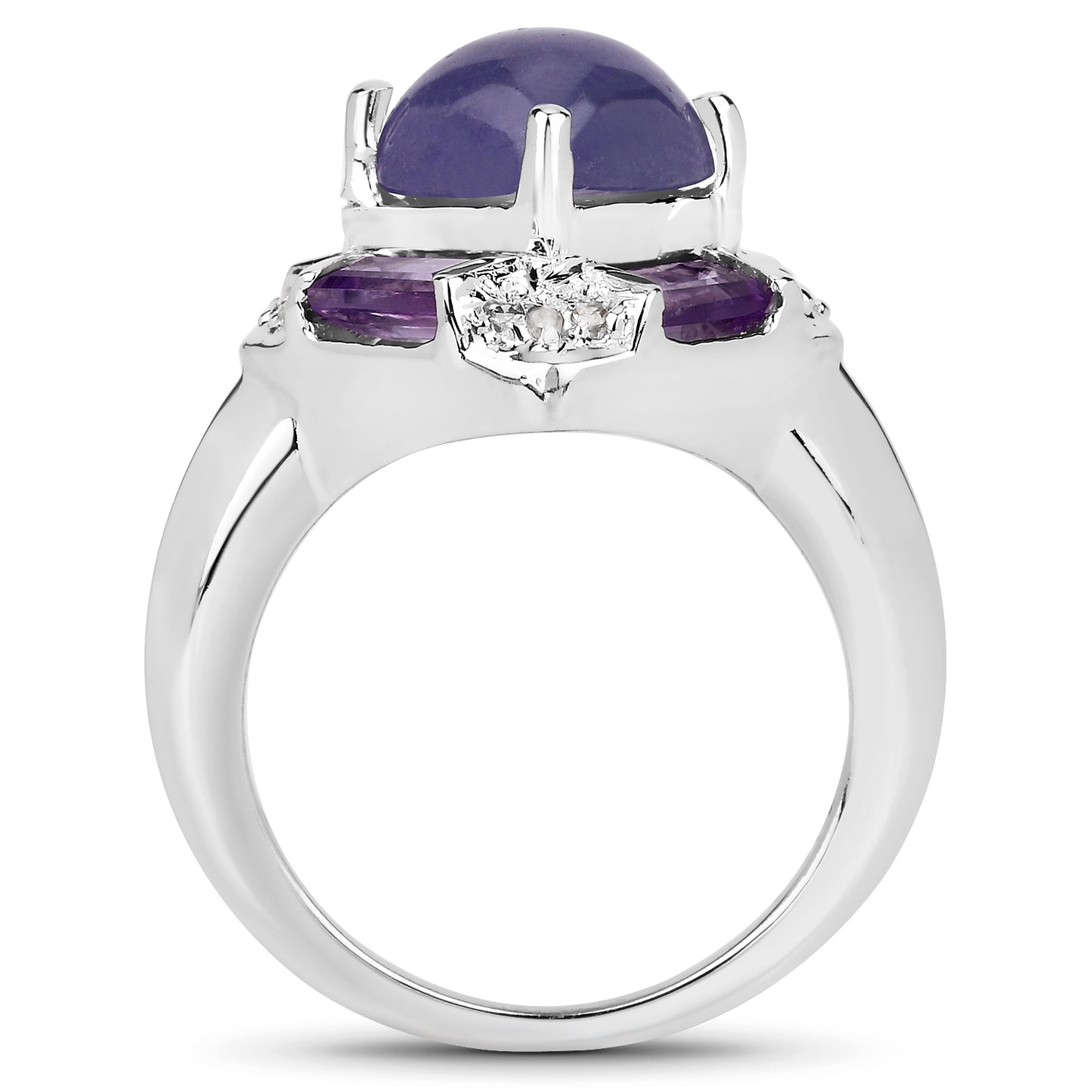 Genuine Tanzanite, Amethyst and White Diamond Cocktail Sterling Silver Ring
