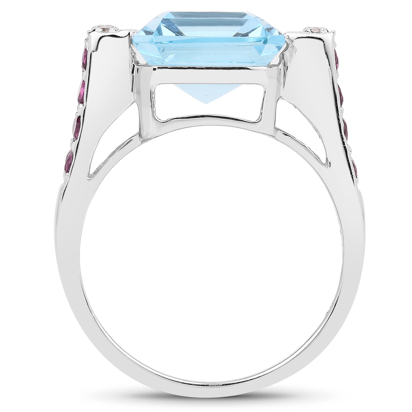 Genuine Blue Topaz, Rhodolite and White Diamond in Sterling Silver Ring