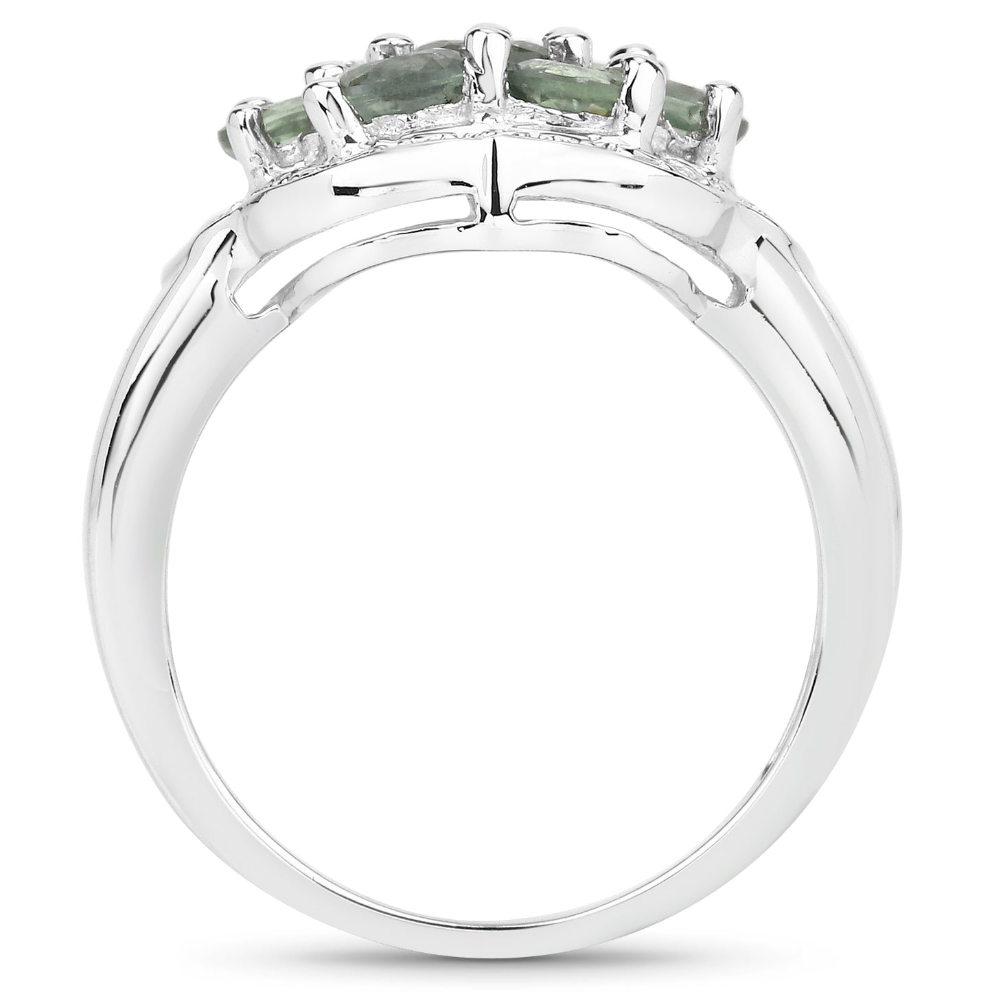 Genuine Green Sapphire Sterling Silver Cluster Ring