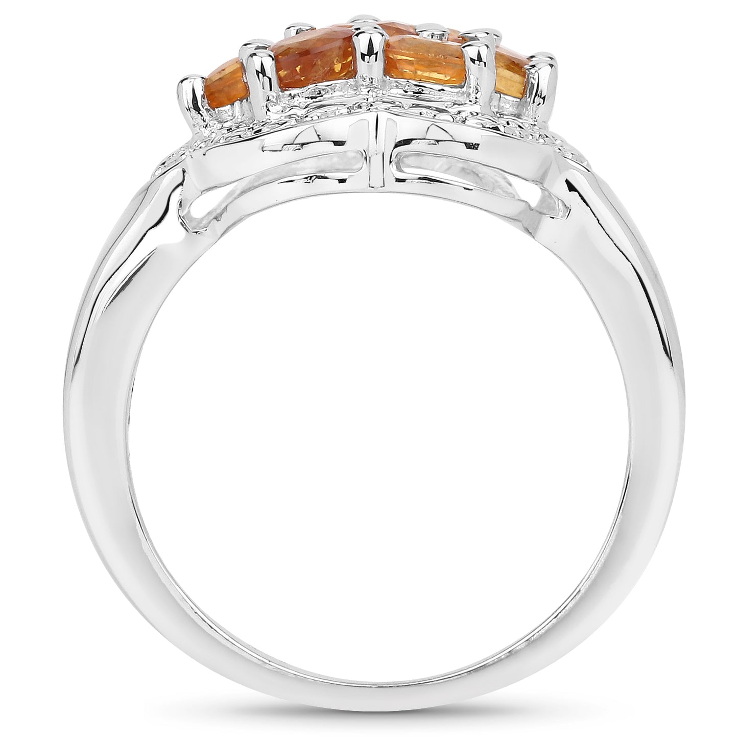 Genuine Orange Sapphire Sterling Silver Cluster Ring