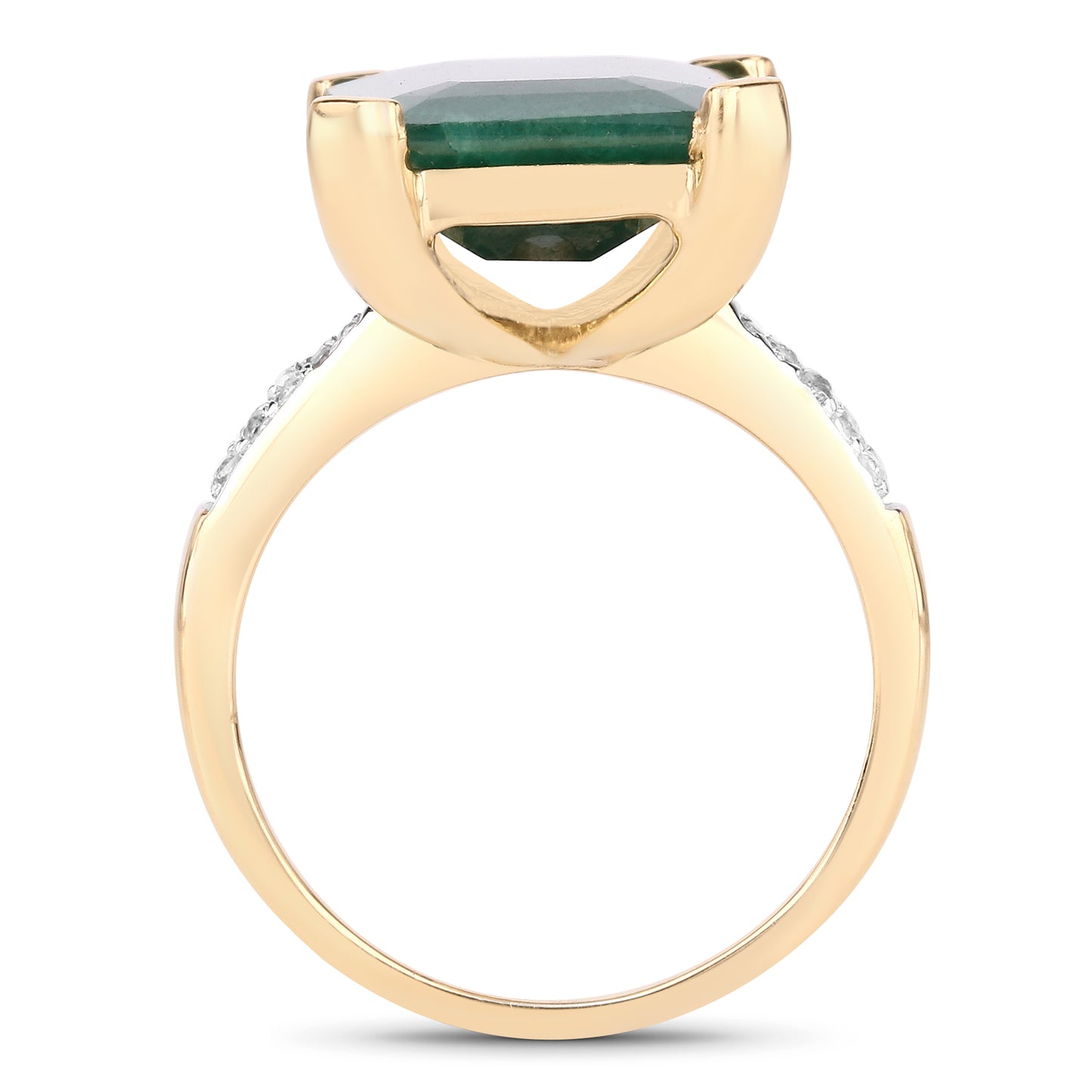 14K Yellow Gold Plated Plated Dyed Emerald and White Topaz Sterling Silver Ring