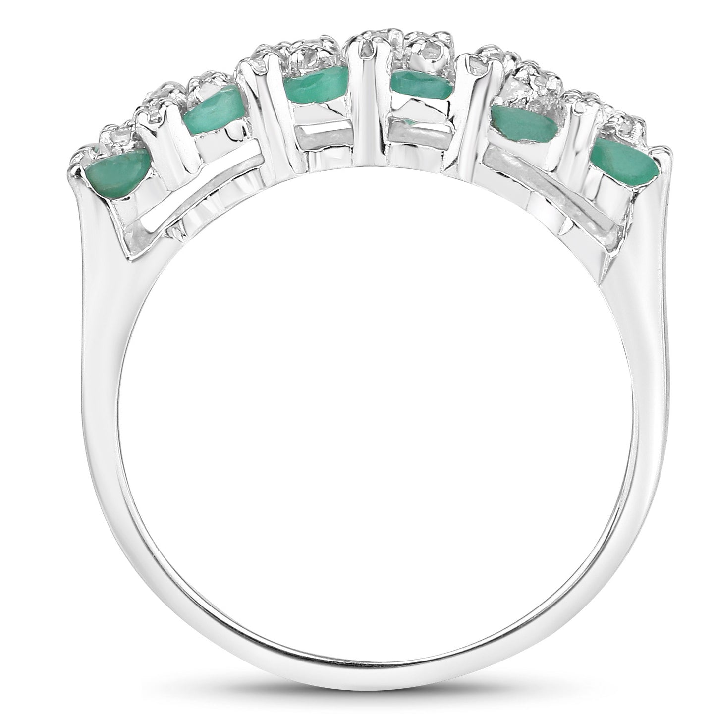Genuine Emerald and White Topaz Sterling Silver Graduated Ring