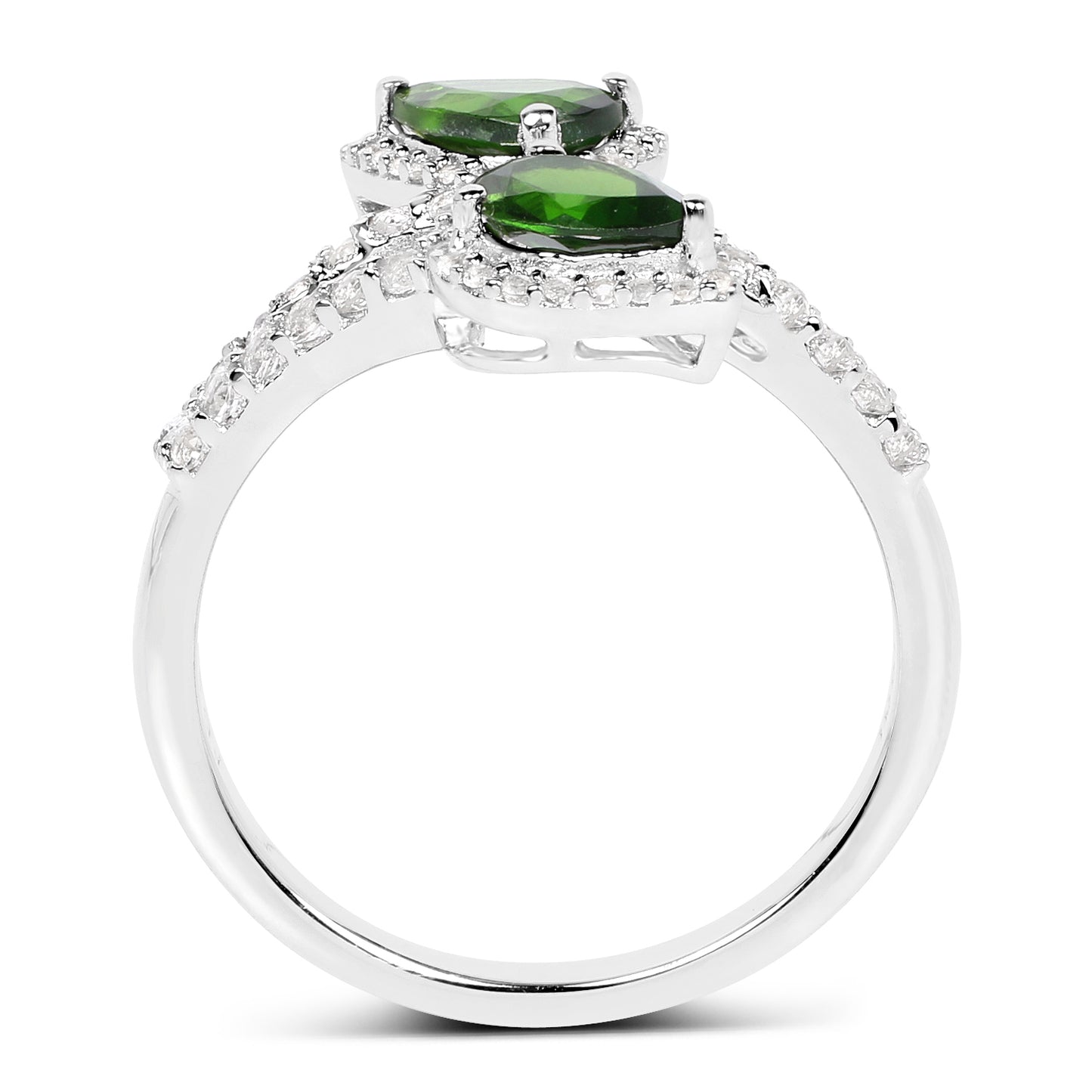 Genuine Chrome Diopside and White Topaz Sterling Silver Ring