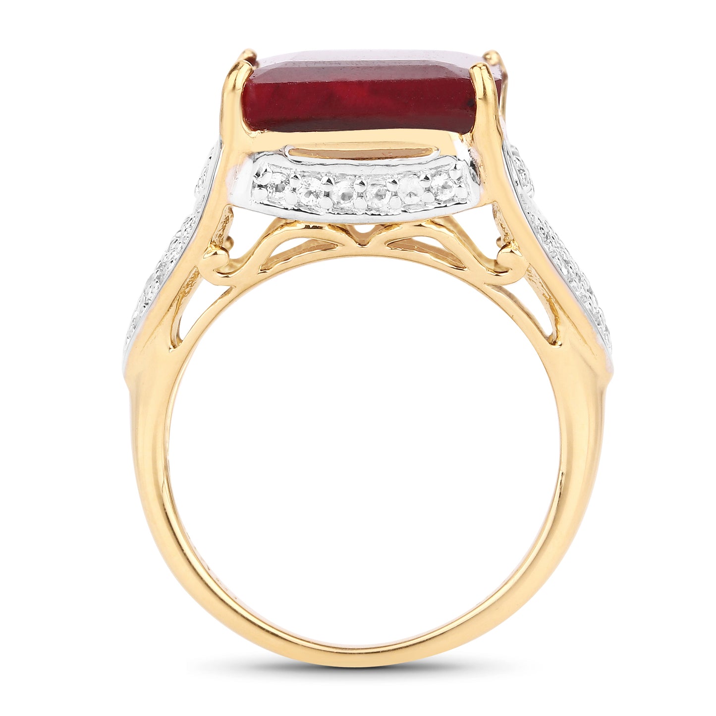14K Yellow Gold Plated Dyed Ruby and White Topaz Sterling Silver Ring