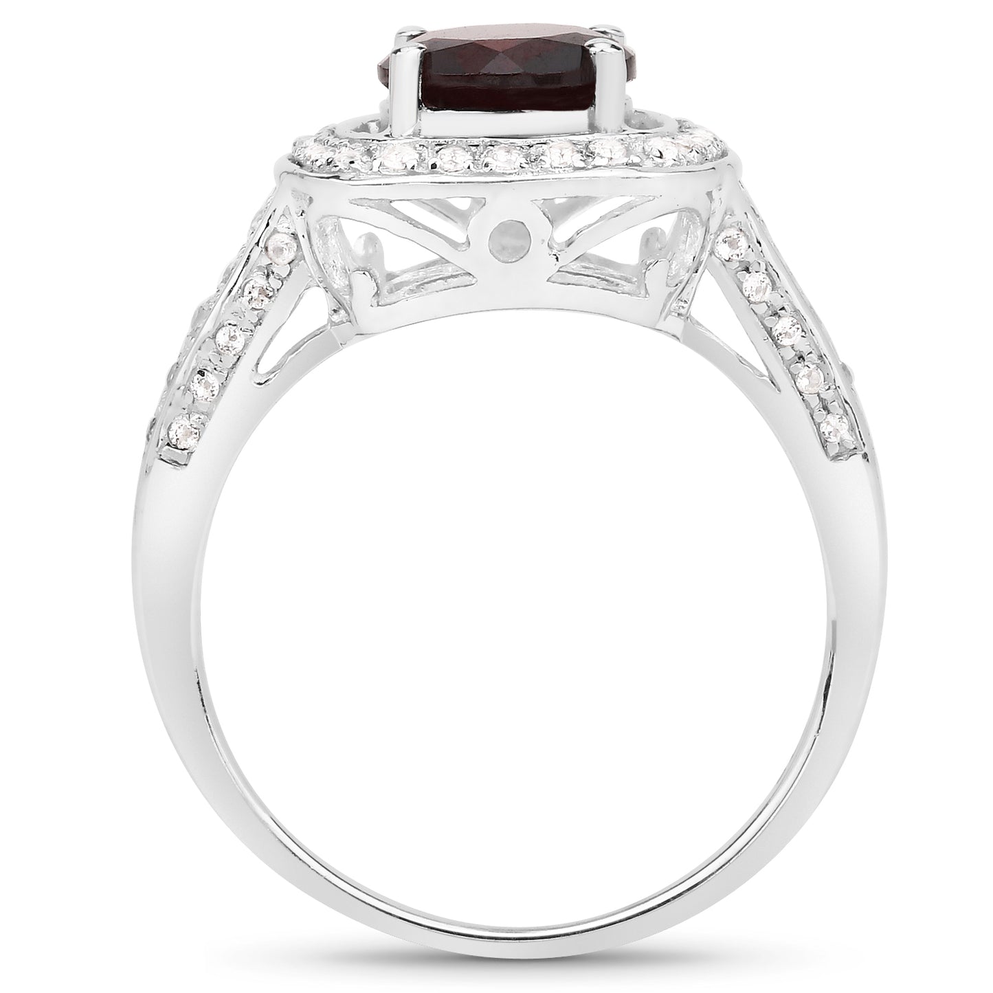 Genuine Garnet and White Topaz Sterling Silver Ring