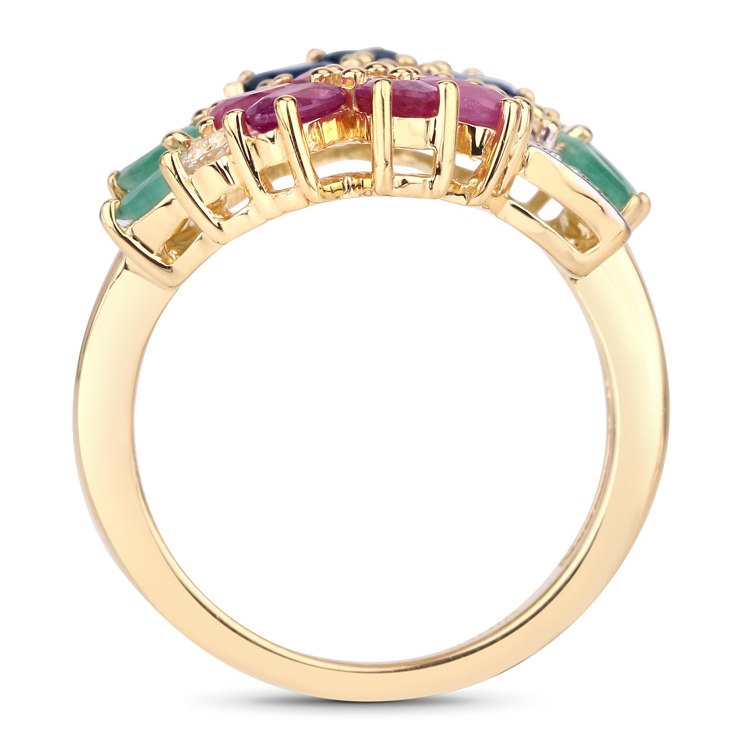 Genuine 14K Yellow Gold Plated Plated Multi-Gemstone Sterling Silver Ring