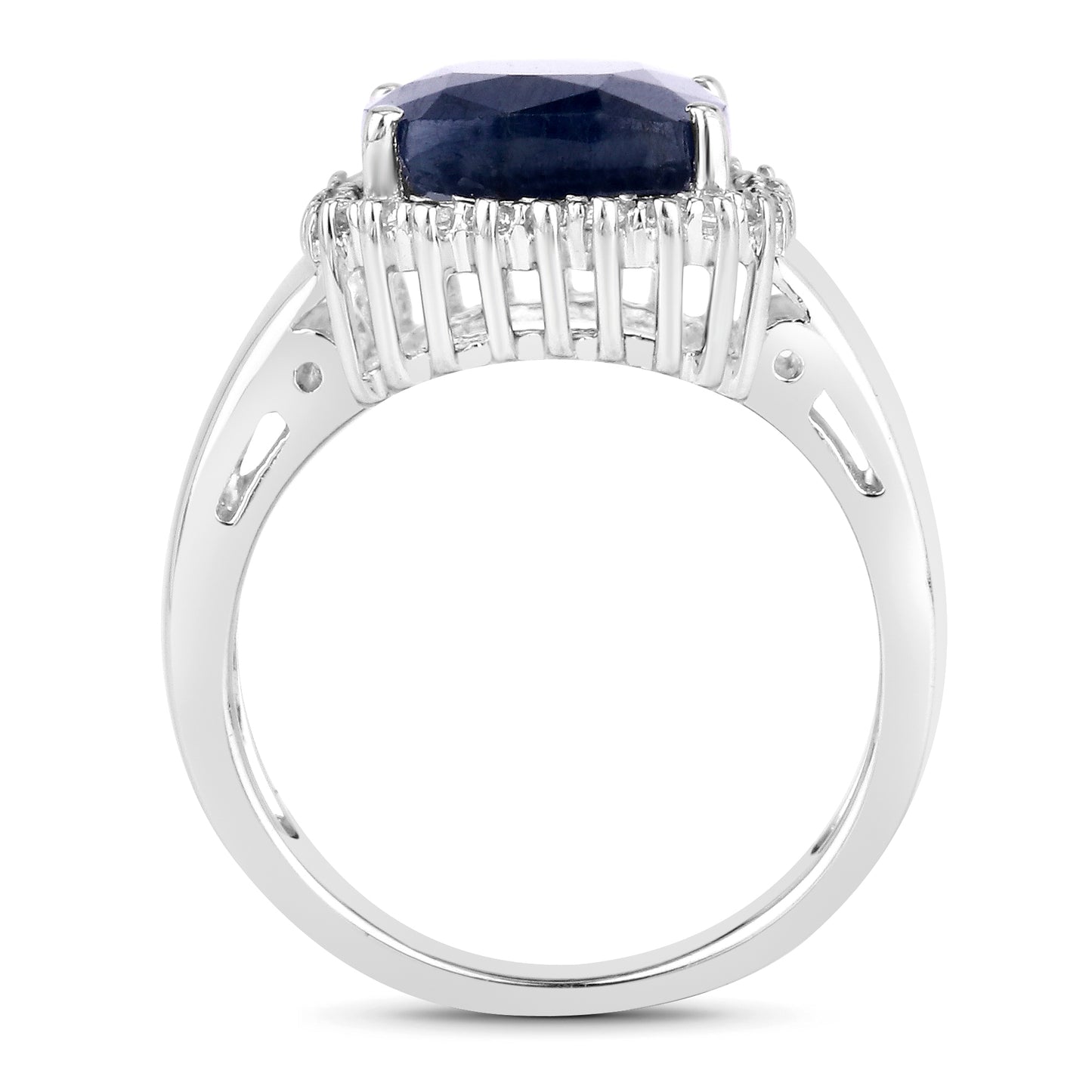 Genuine Blue Sapphire and White Topaz Sterling Silver Ring