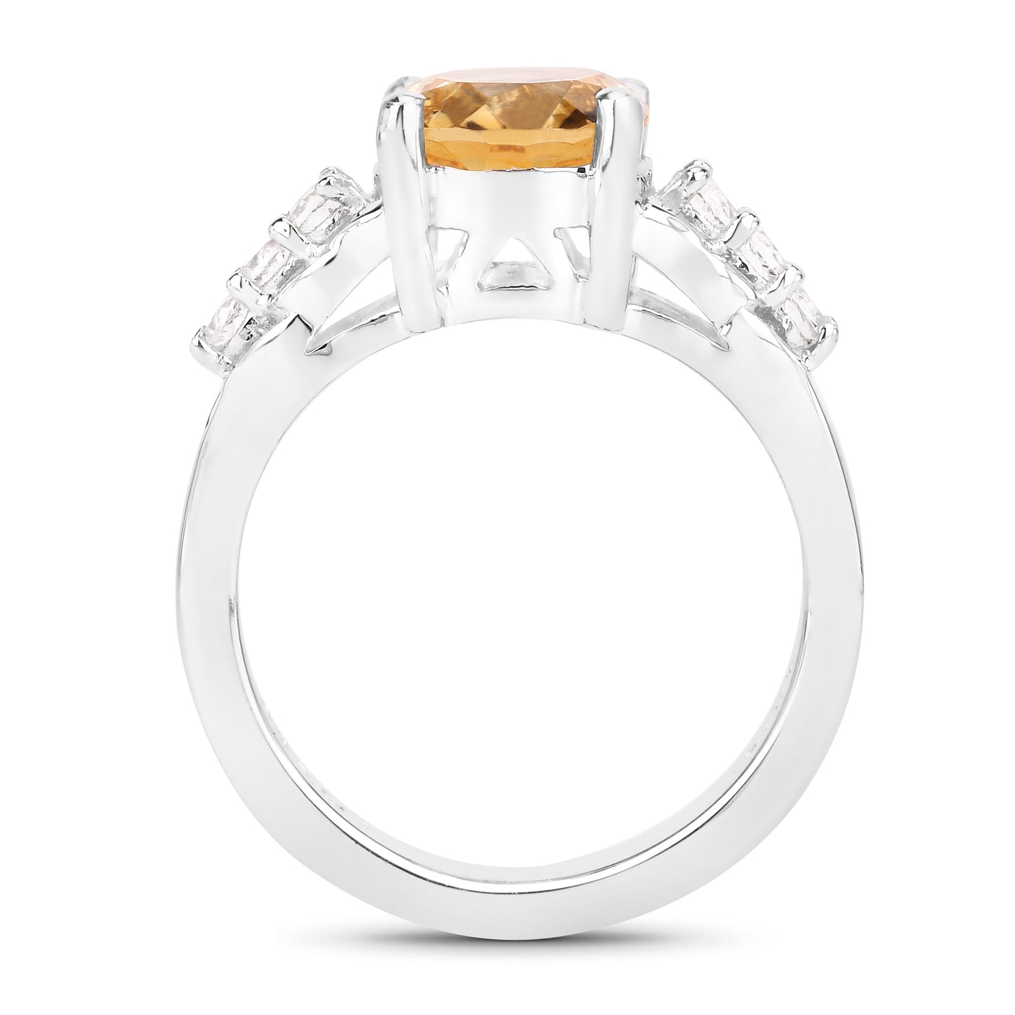 Genuine Citrine and White Topaz Sterling Silver Bridge Ring