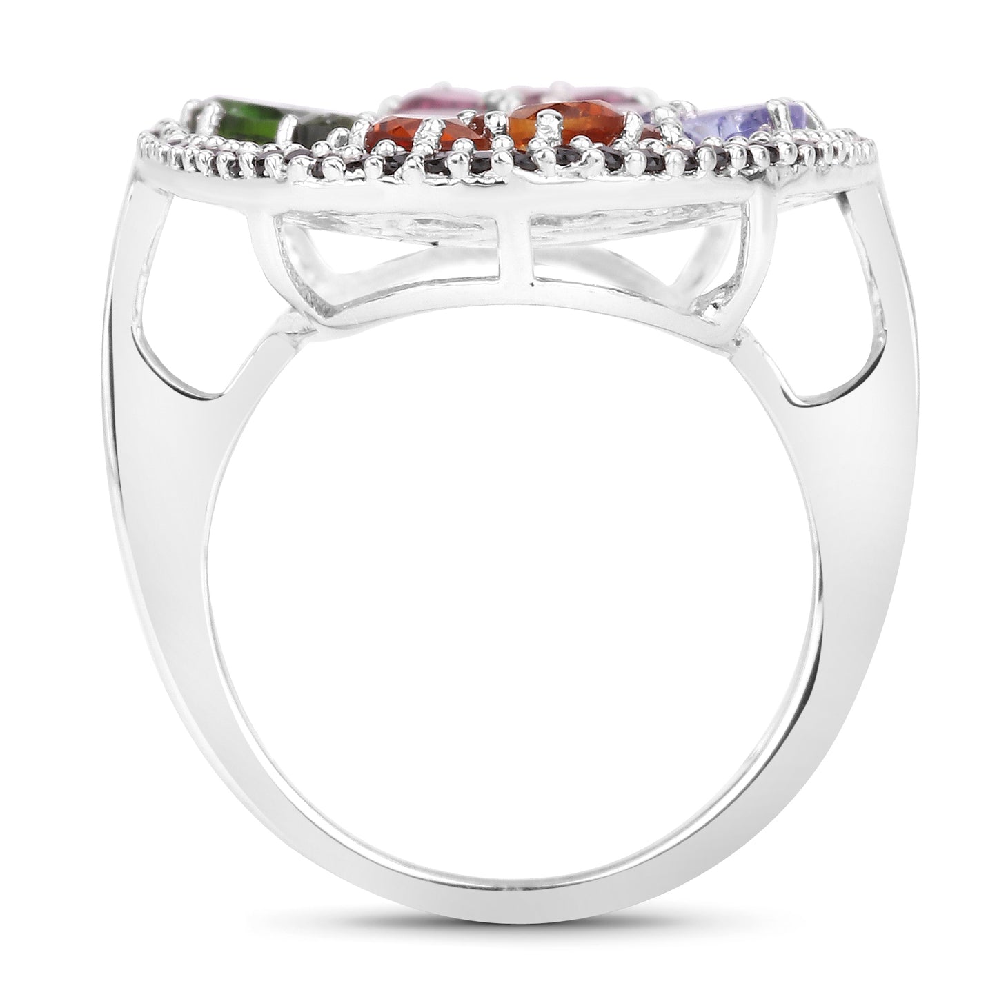 Genuine Multi-Gemstone Sterling Silver Floral Ring