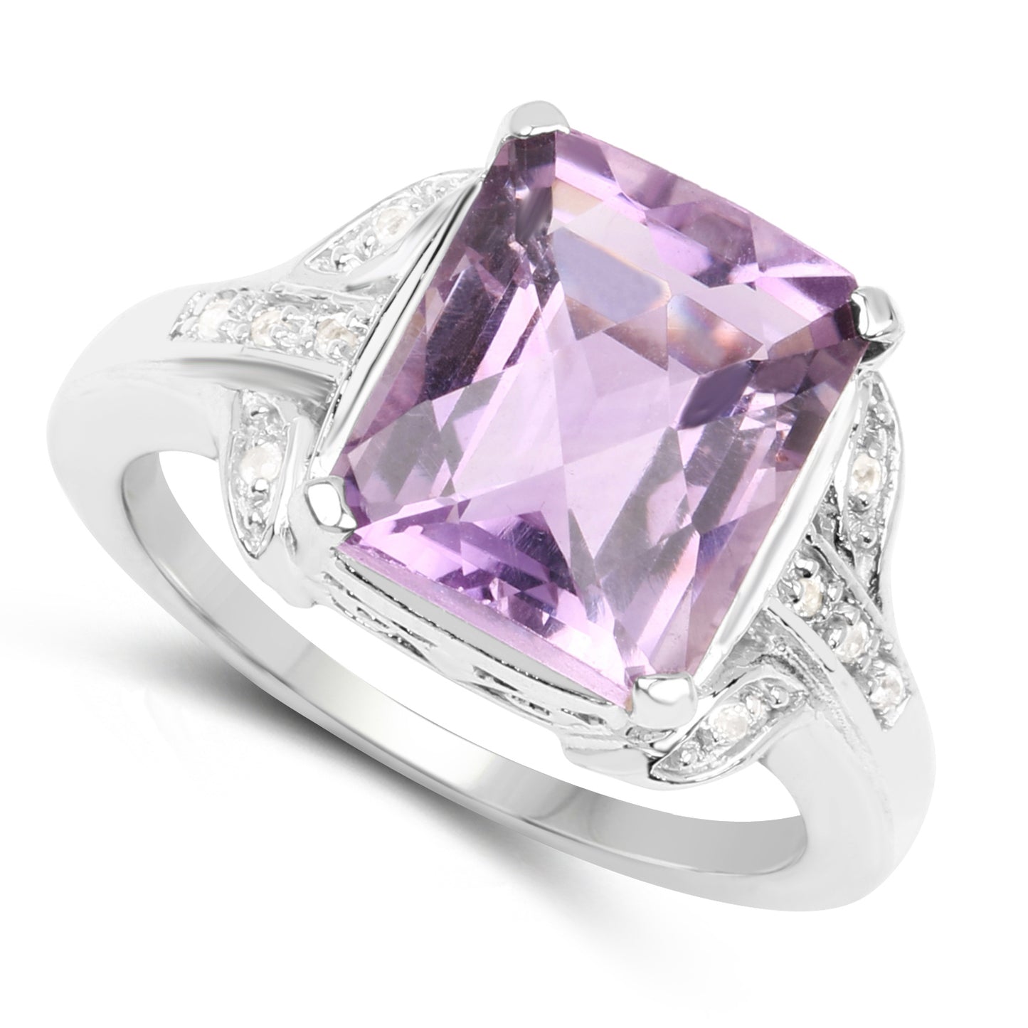 Genuine Amethyst and White Topaz Sterling Silver Ring
