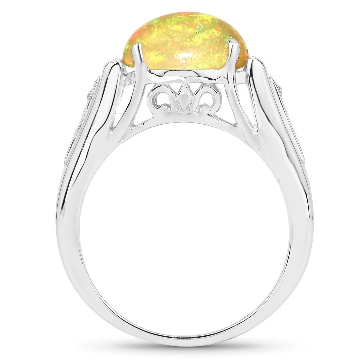 Genuine Ethiopian Opal and White Topaz Sterling Silver Graduated Ring