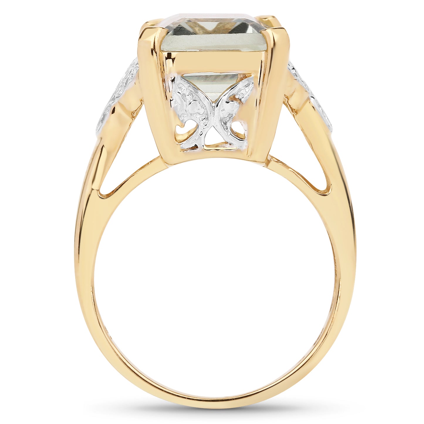 Genuine 14K Yellow Gold Plated Plated Green Amethyst and White Topaz Sterling Silver Ring